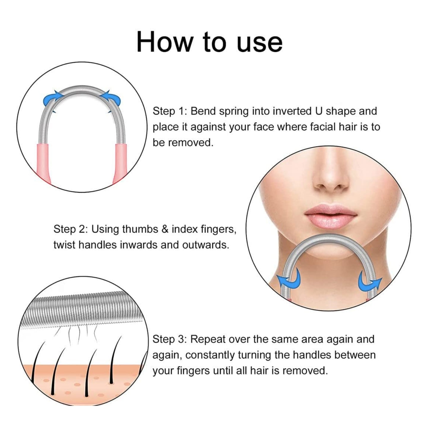 Stainless Steel Facial Hair Remover Spring Epilator Threading Tool (3-Pack)