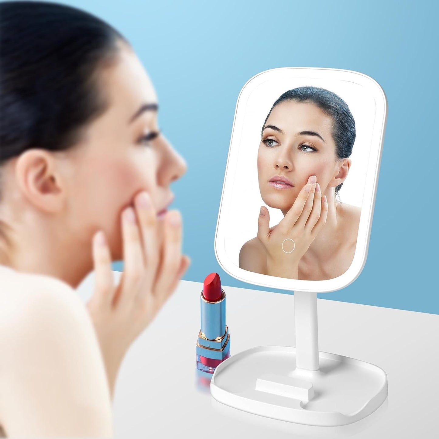 Rechargeable LED Makeup Touchscreen Vanity Mirror with Base Storage