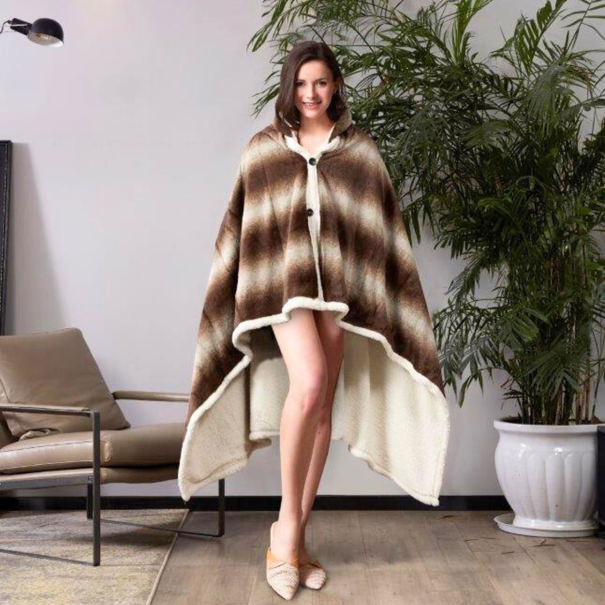 1-Pack Standard Size Hooded Sherpa Throw Blanket – 100% EF-Velboa Micro Polyester, Buttery Soft & Luxuriously Thick Loft, Supportive Warmth for Relaxing Comfort