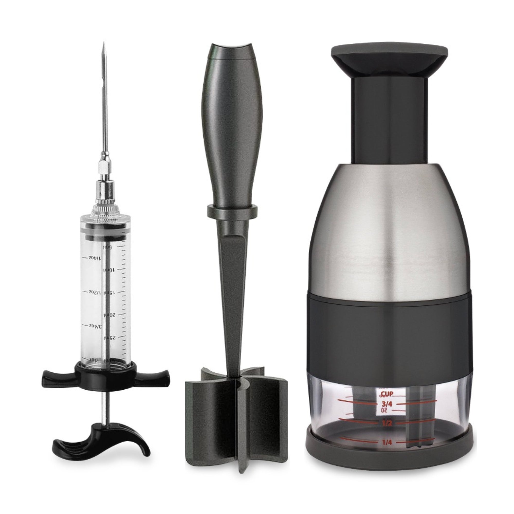 Ultimate Kitchen Tool Set - Meat Injector, Meat Masher, and Garlic Presser (3-Piece)