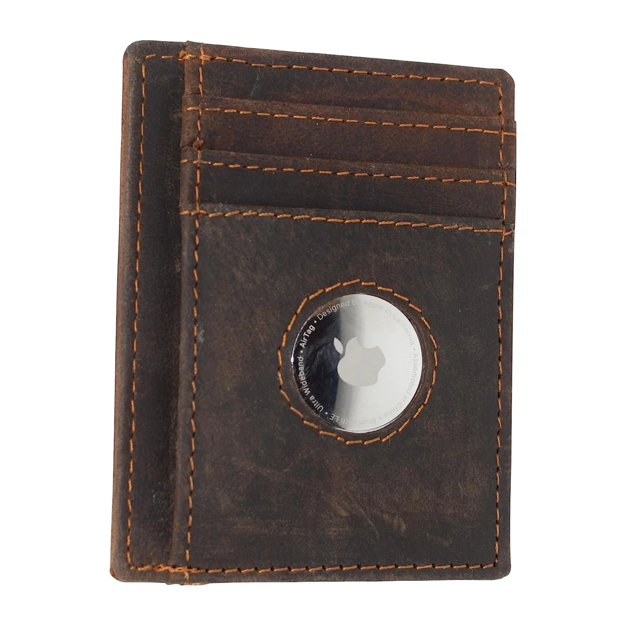 Vintage Leather RFID Slim Minimalist Wallet with AirTag Holder