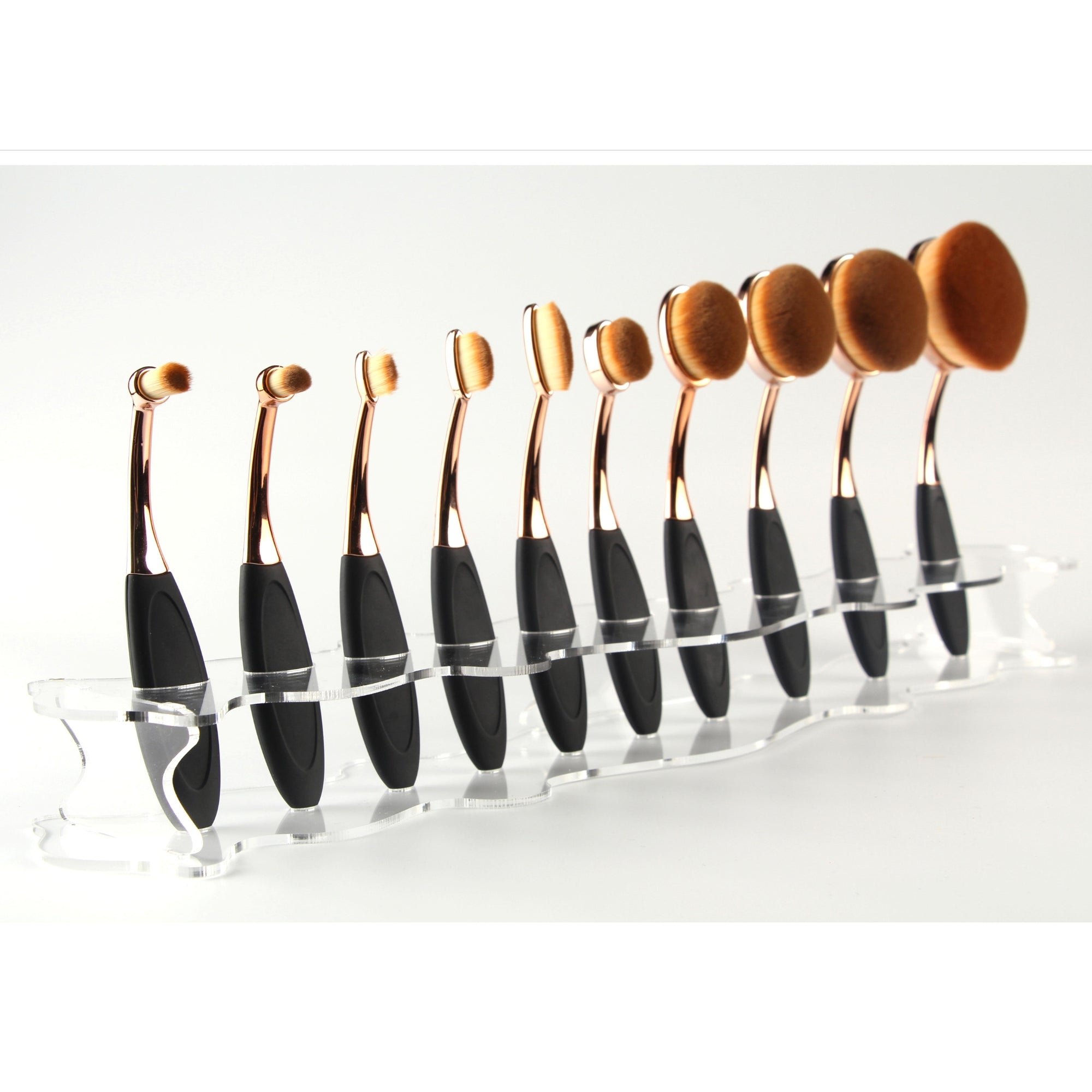 Acrylic Oval Makeup Brush Holder - 10 Slots Organizer Stand for Beauty Tools
