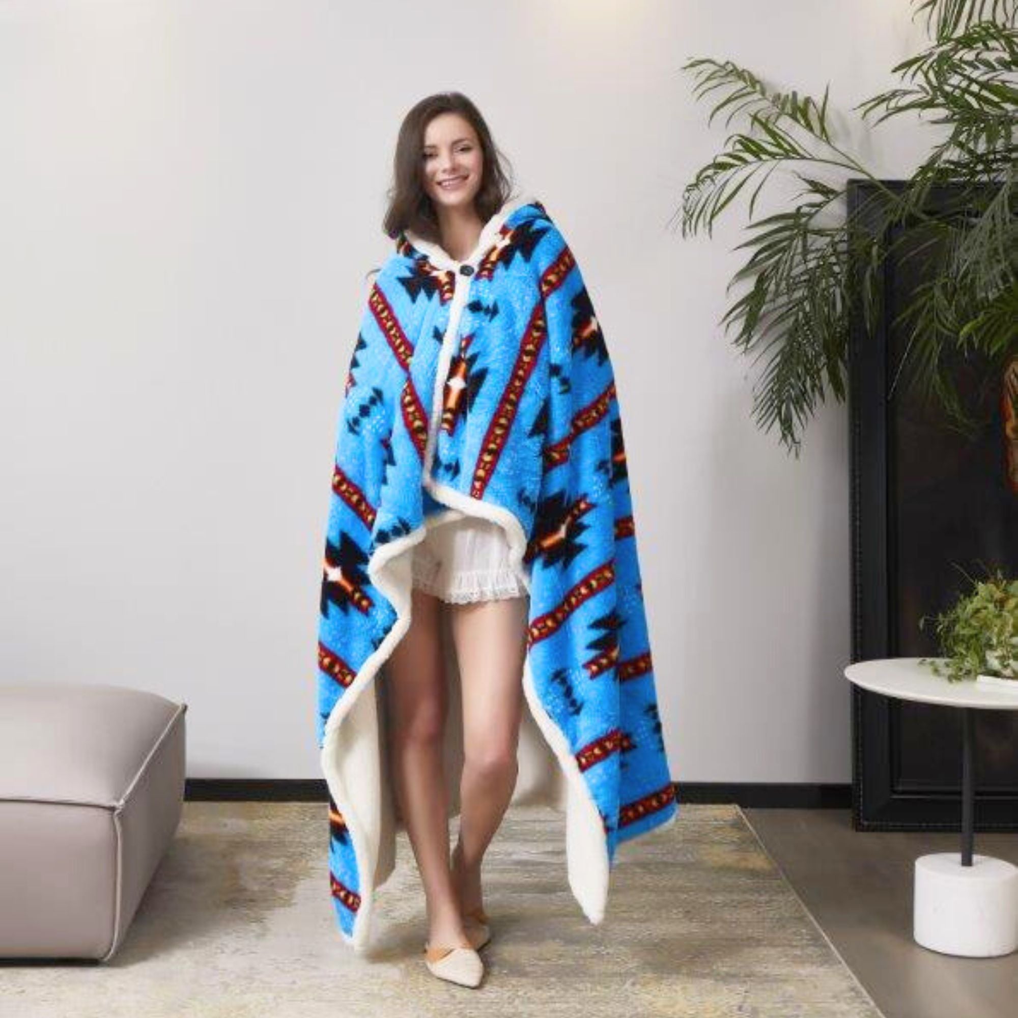 1-Pack Standard Size Hooded Sherpa Throw Blanket – 100% EF-Velboa Micro Polyester, Buttery Soft & Luxuriously Thick Loft, Supportive Warmth for Relaxing Comfort