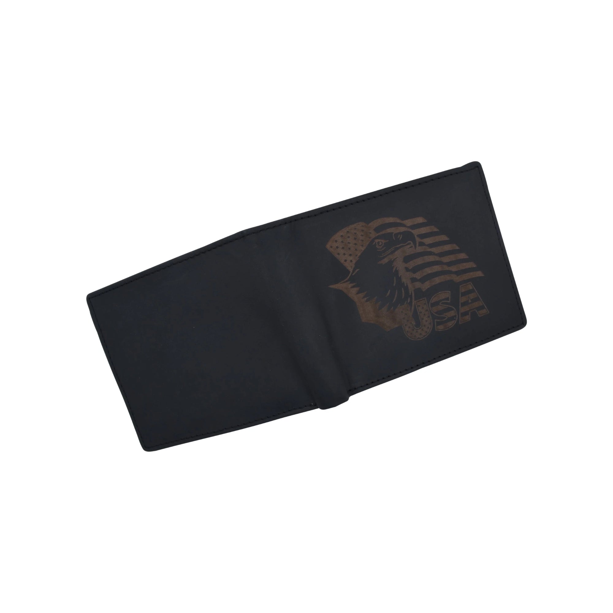 Men's Cowhide Leather USA Flag Eagle Logo RFID Bifold Wallet