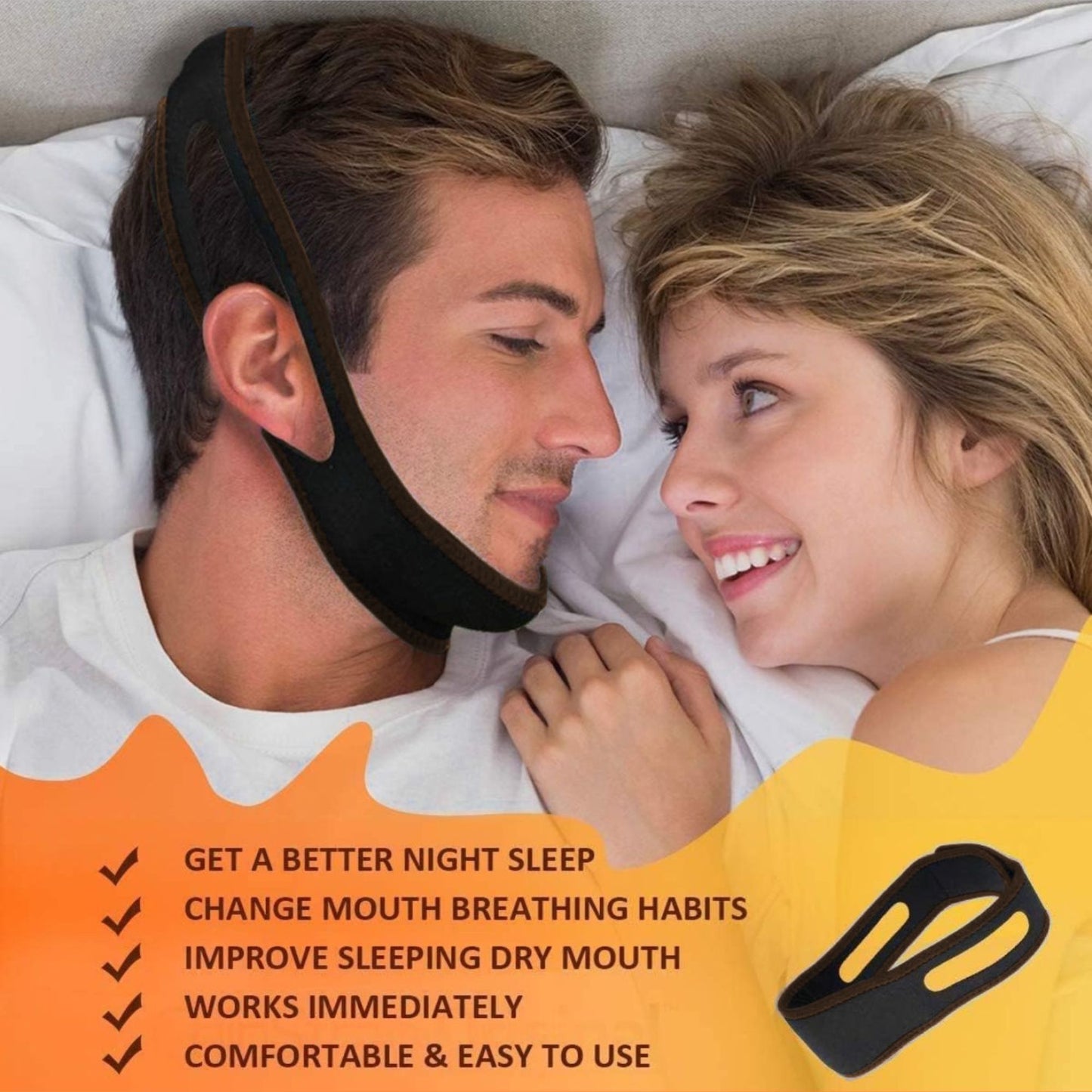 Unisex Anti-Snore Strap (2-Pack) | Adjustable Copper Infused Snore Reduction Aid for Quiet, Comfortable, Restful Sleep