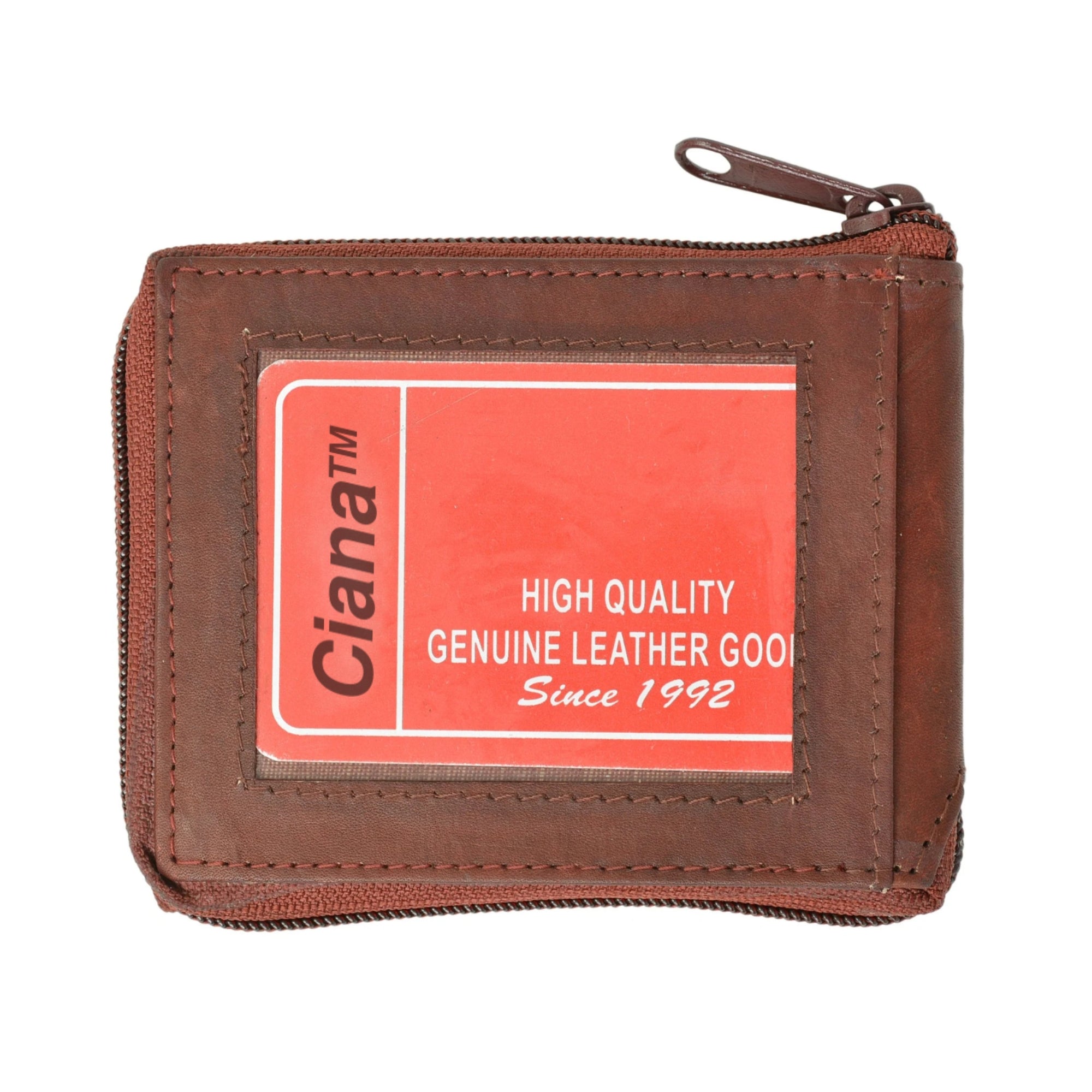 Cowhide Leather Men's Zip-Around Bifold Wallet