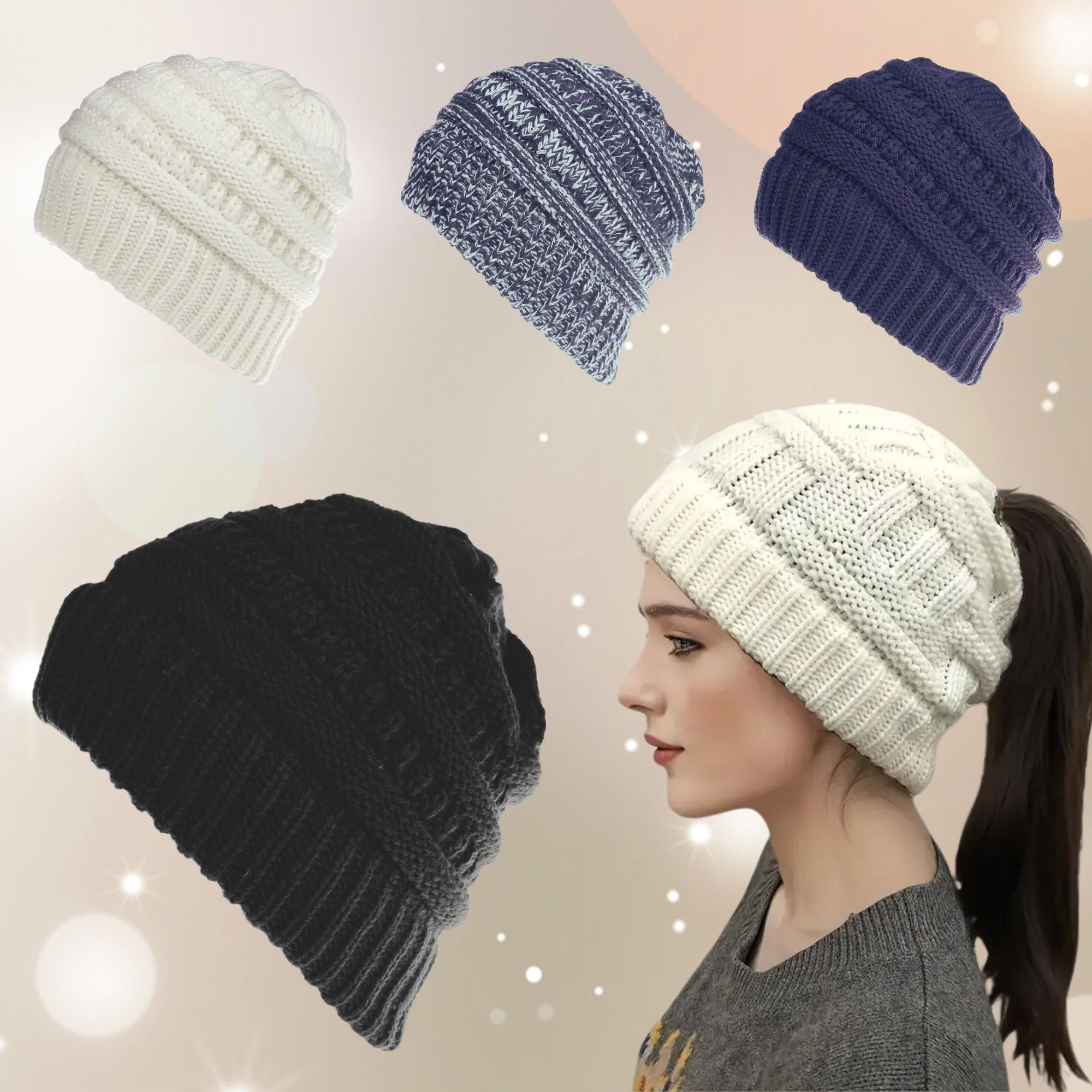 4-Pack Girl's Junior Hat w/ Ponytail