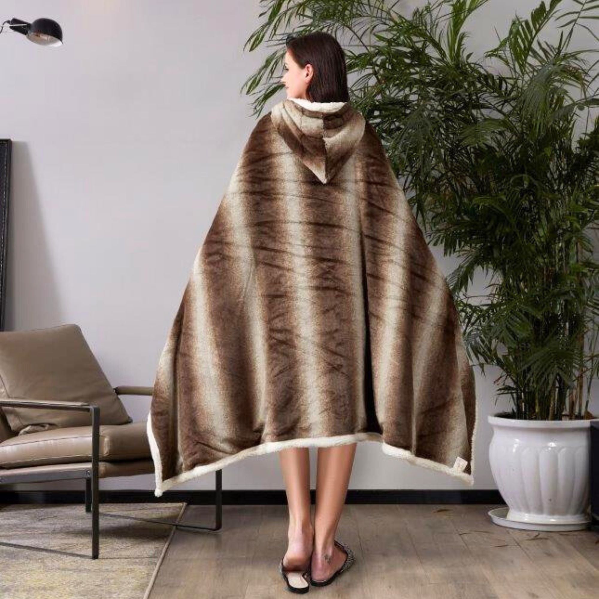 1-Pack Standard Size Hooded Sherpa Throw Blanket – 100% EF-Velboa Micro Polyester, Buttery Soft & Luxuriously Thick Loft, Supportive Warmth for Relaxing Comfort