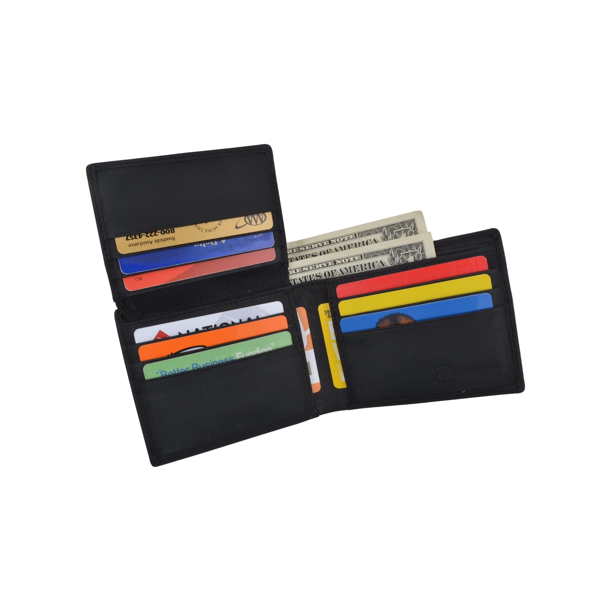 Men's Cowhide Leather USA Flag Eagle Logo RFID Bifold Wallet