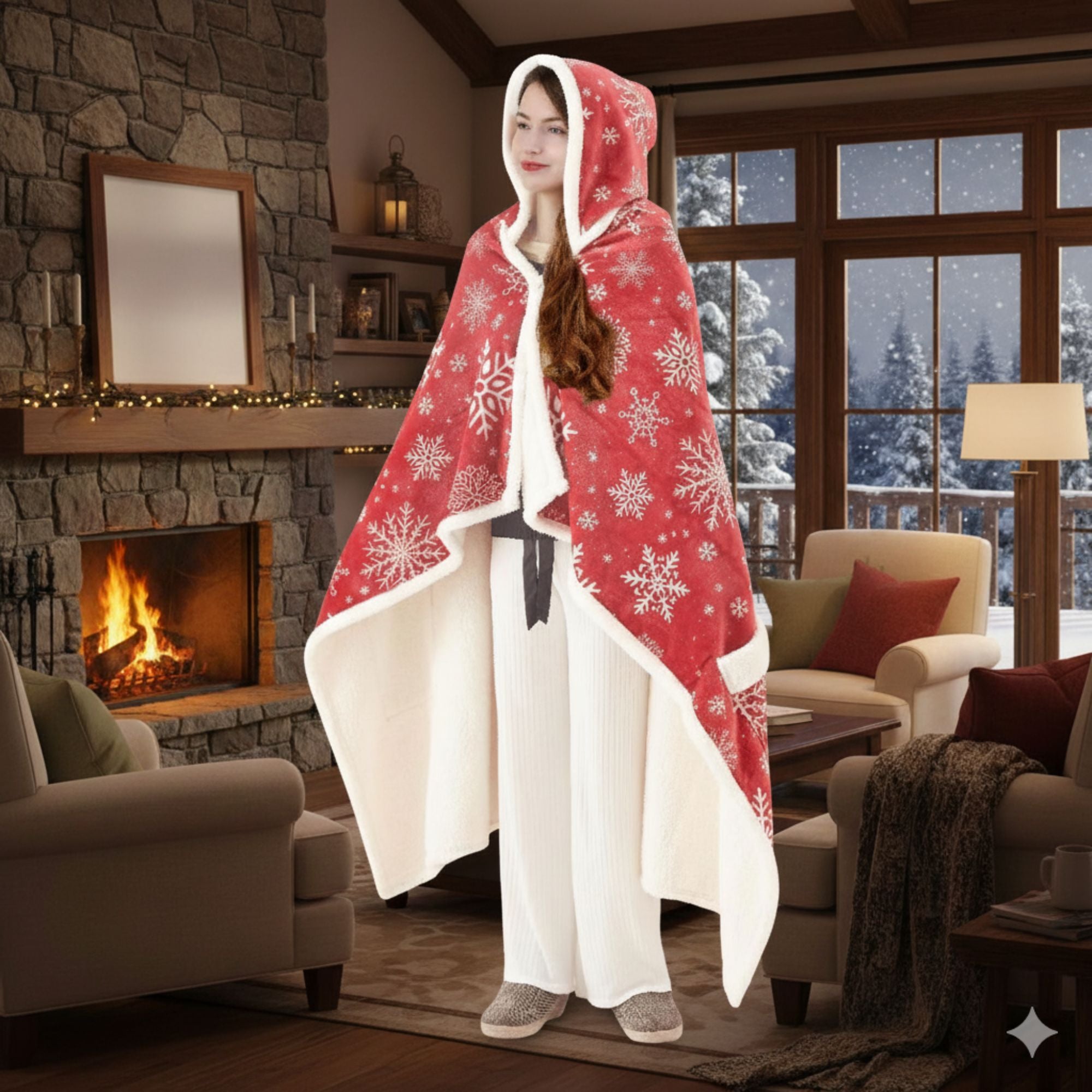 1-Pack Standard Size Hooded Sherpa Throw Blanket – 100% EF-Velboa Micro Polyester, Buttery Soft & Luxuriously Thick Loft, Supportive Warmth for Relaxing Comfort