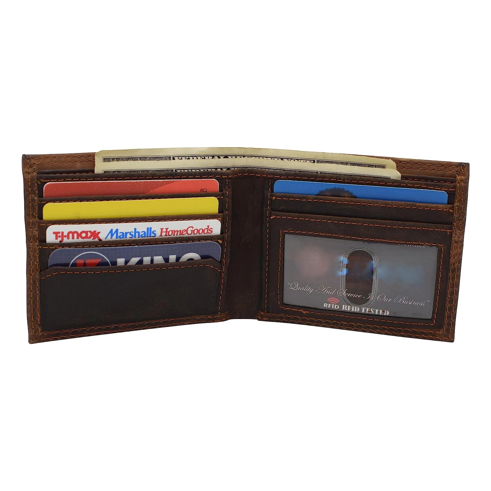 Men's Vintage Leather RFID Blocking Slim Bifold Wallet with AirTag Holder