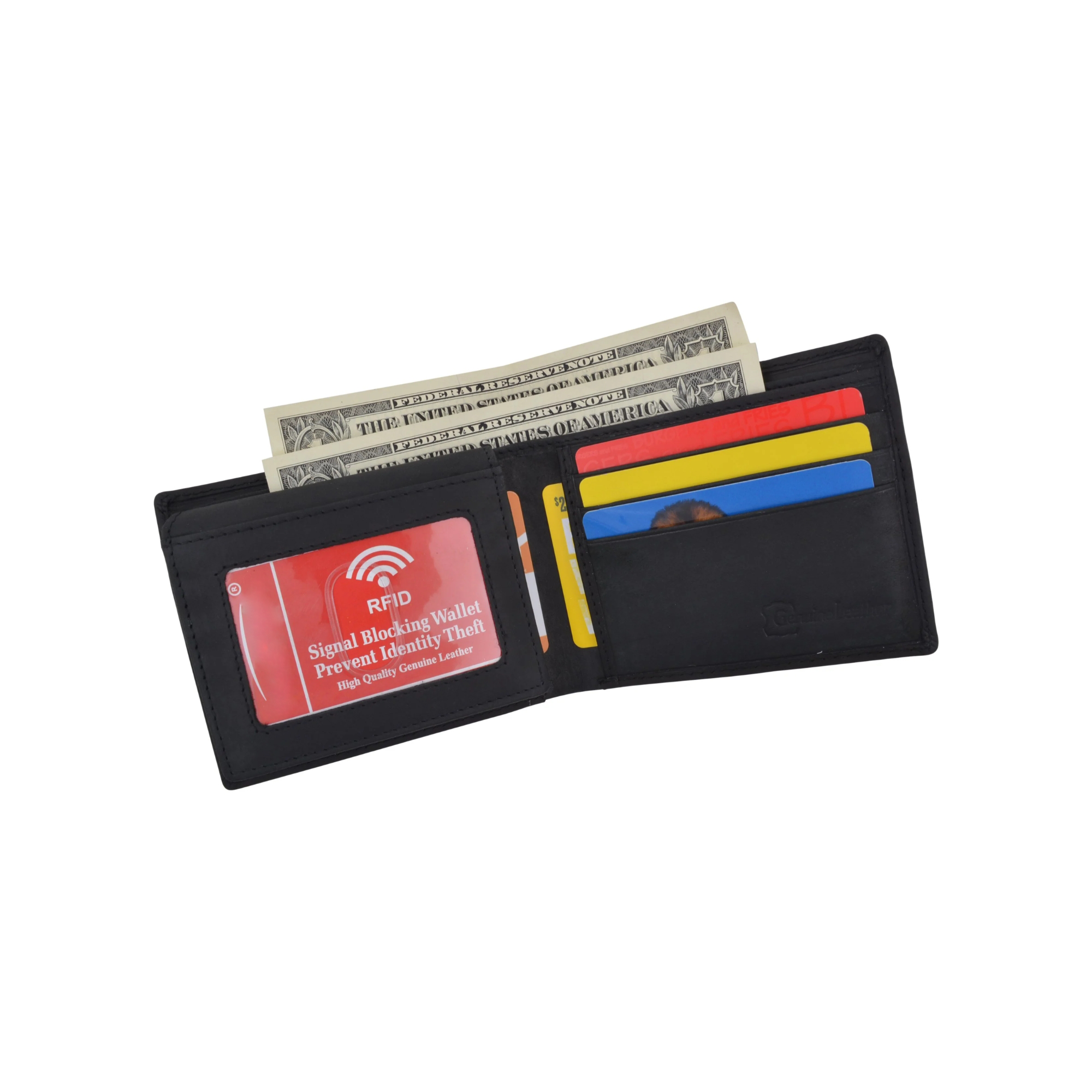 Men's Cowhide Leather USA Flag Eagle Logo RFID Bifold Wallet