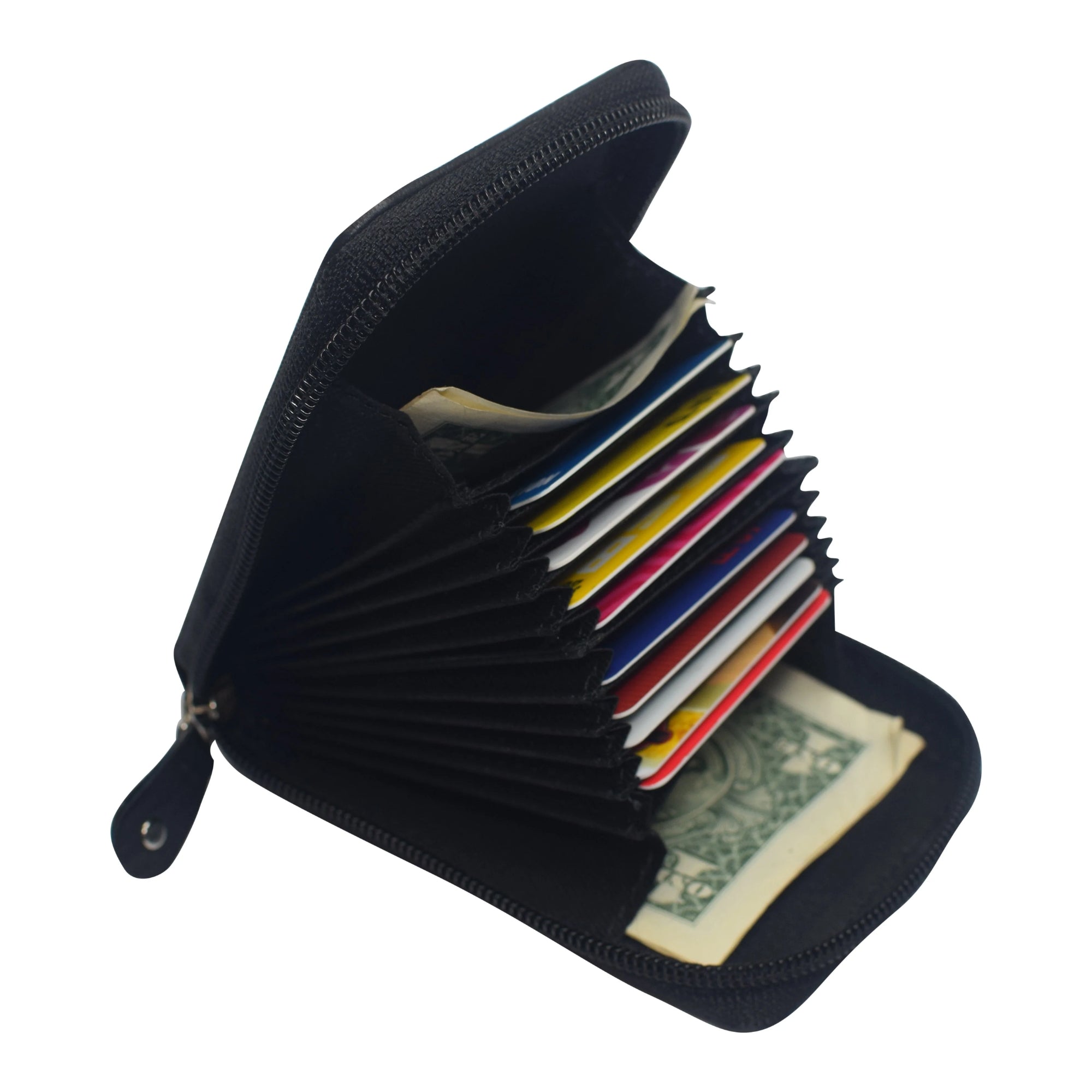 Women's Genuine Leather RFID Accordion Credit Card Holder with Zipper