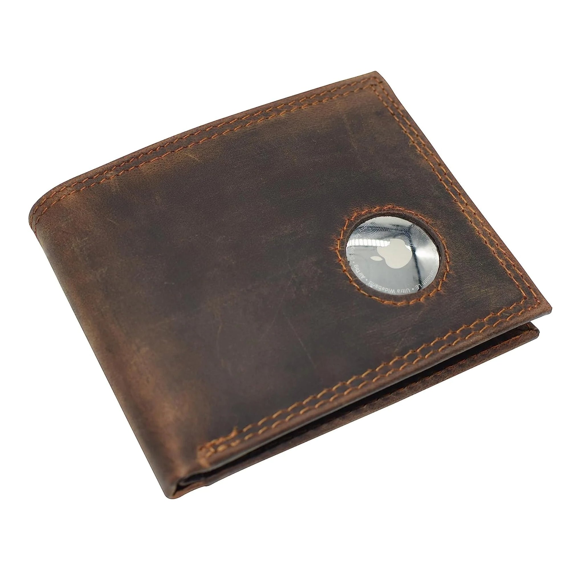 Men's Vintage Leather RFID Blocking Slim Bifold Wallet with AirTag Holder