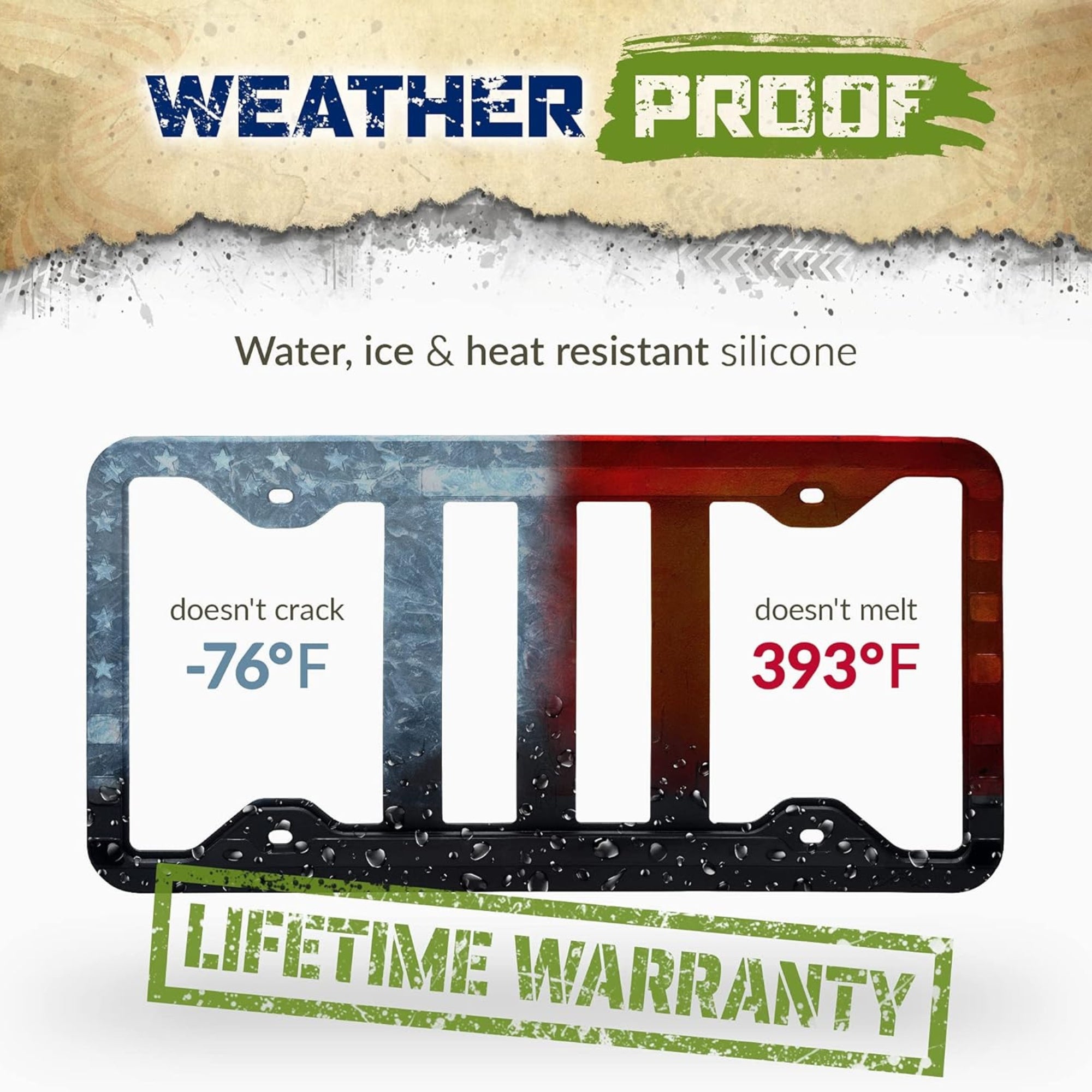 Silicone American Flag License Plate Frame Holder (Set of 2)