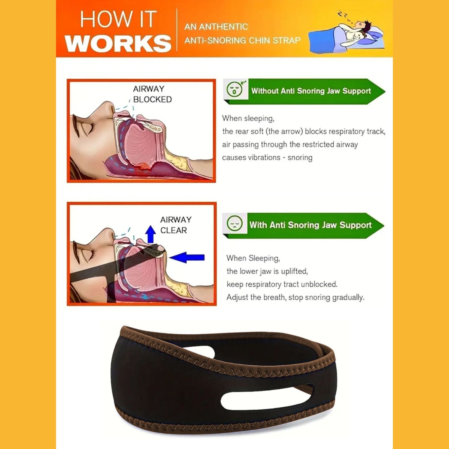 Unisex Anti-Snore Strap (2-Pack) | Adjustable Copper Infused Snore Reduction Aid for Quiet, Comfortable, Restful Sleep