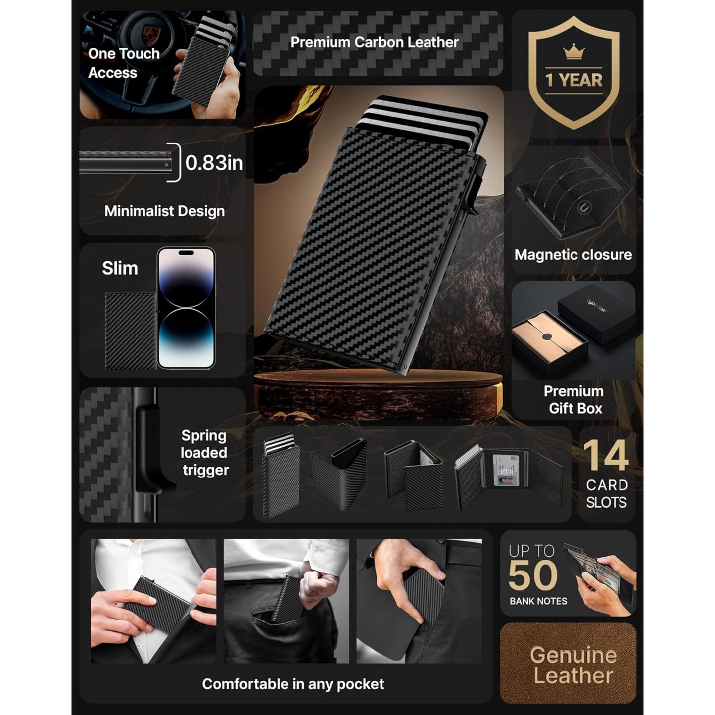 Carbon Fiber RFID Blocking Pop Up Aluminum Case Card Holder
