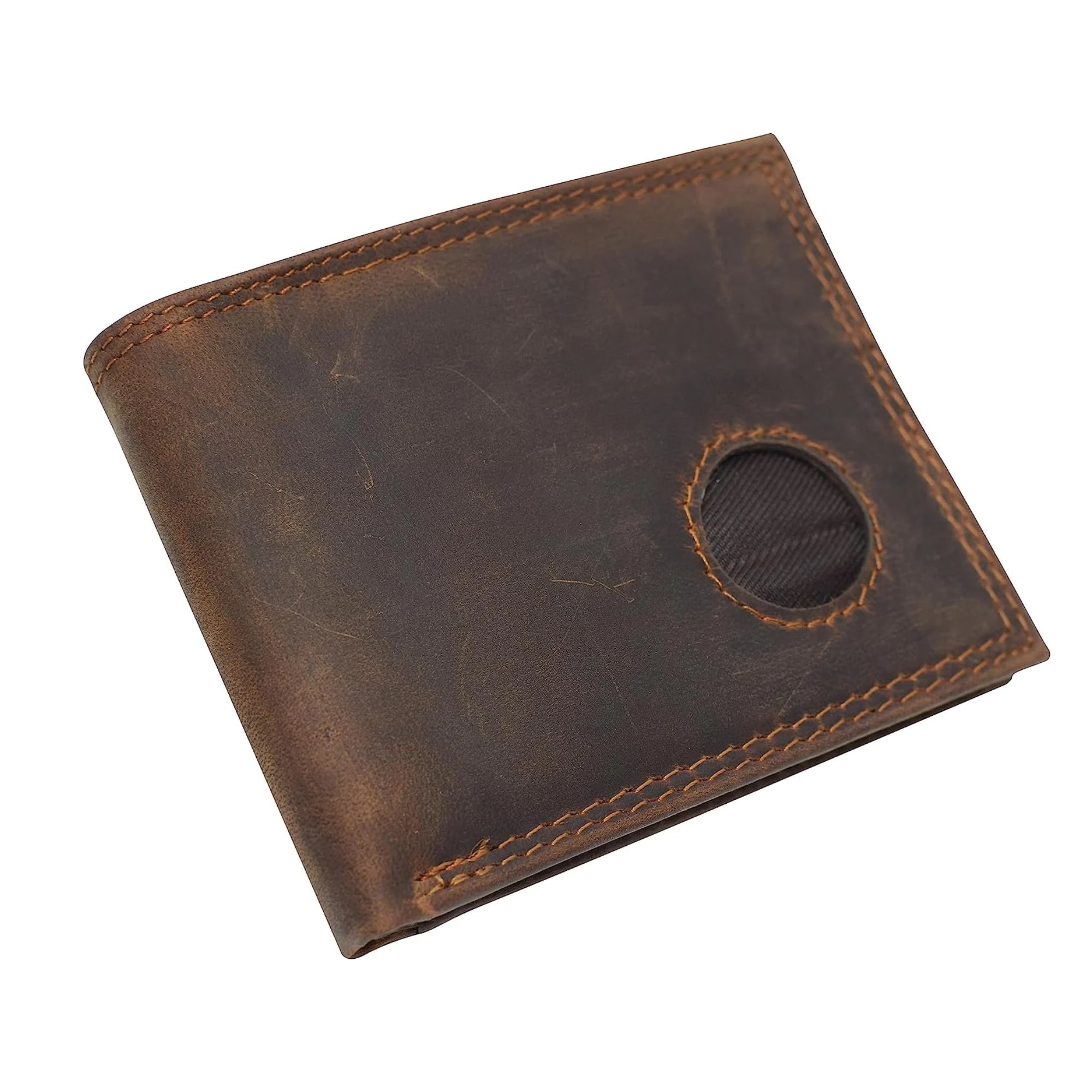 Men's Vintage Leather RFID Blocking Slim Bifold Wallet with AirTag Holder