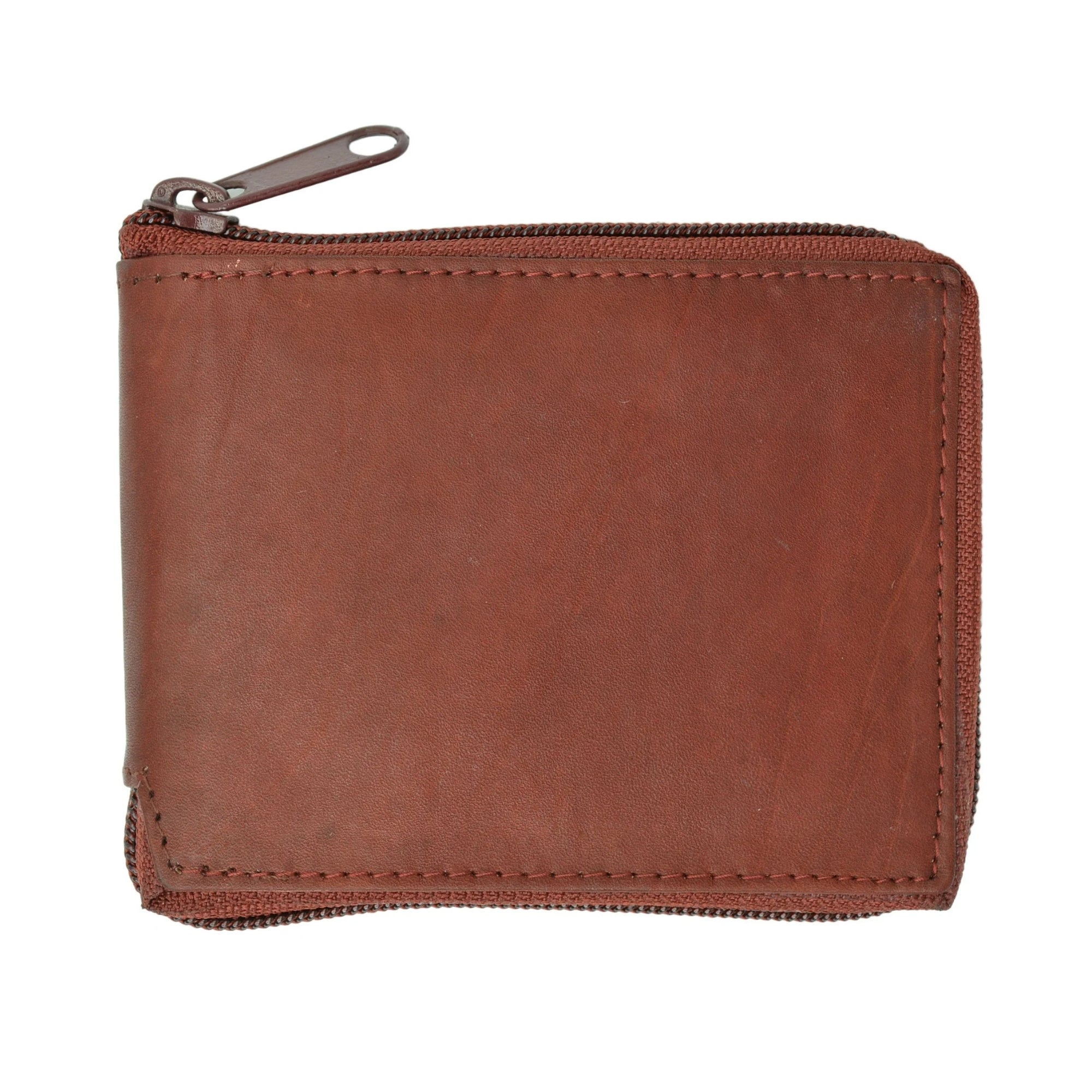 Cowhide Leather Men's Zip-Around Bifold Wallet