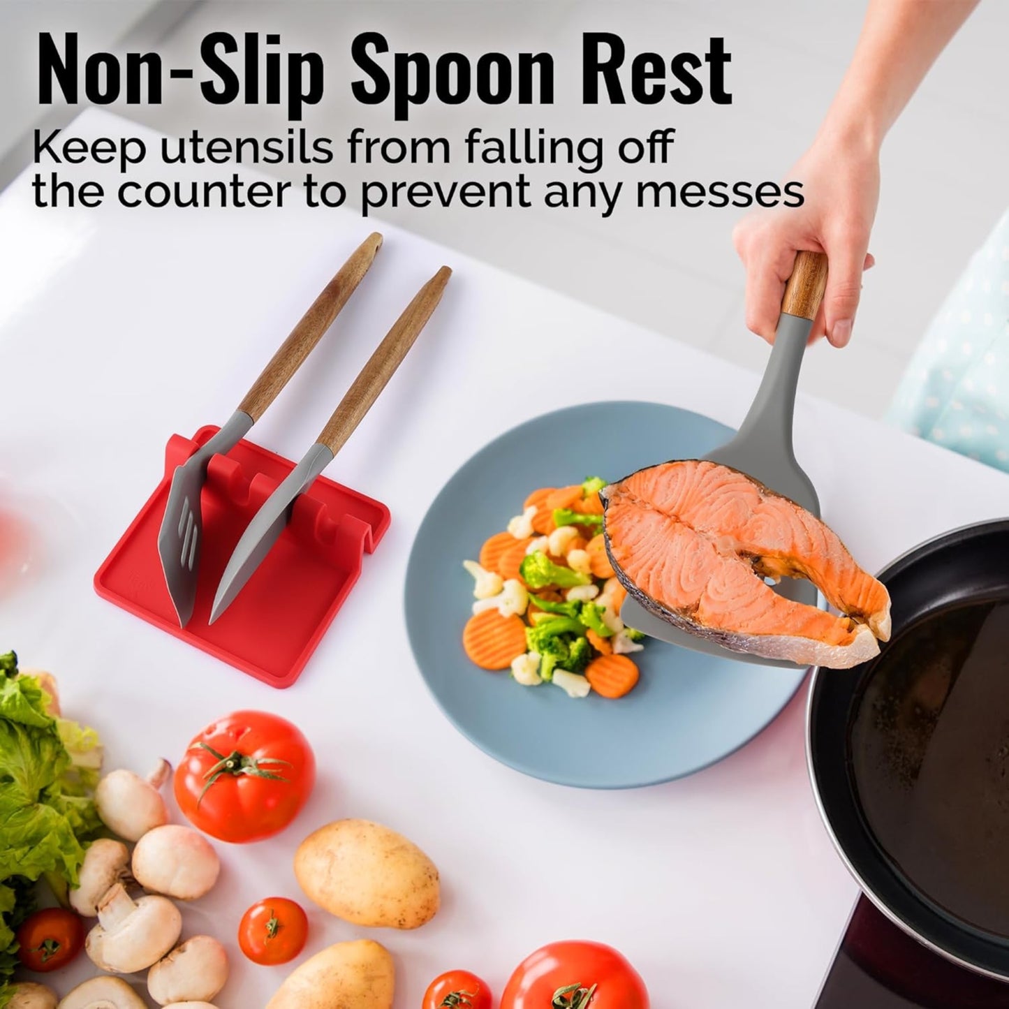 Kitchen Silicone Utensil Holder with Drip Pad for Multiple Utensils
