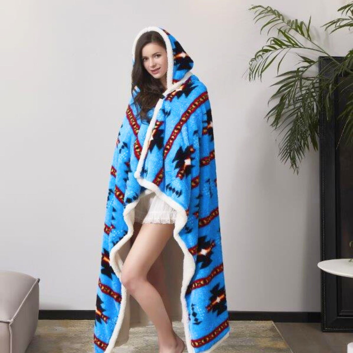 1-Pack Standard Size Hooded Sherpa Throw Blanket – 100% EF-Velboa Micro Polyester, Buttery Soft & Luxuriously Thick Loft, Supportive Warmth for Relaxing Comfort