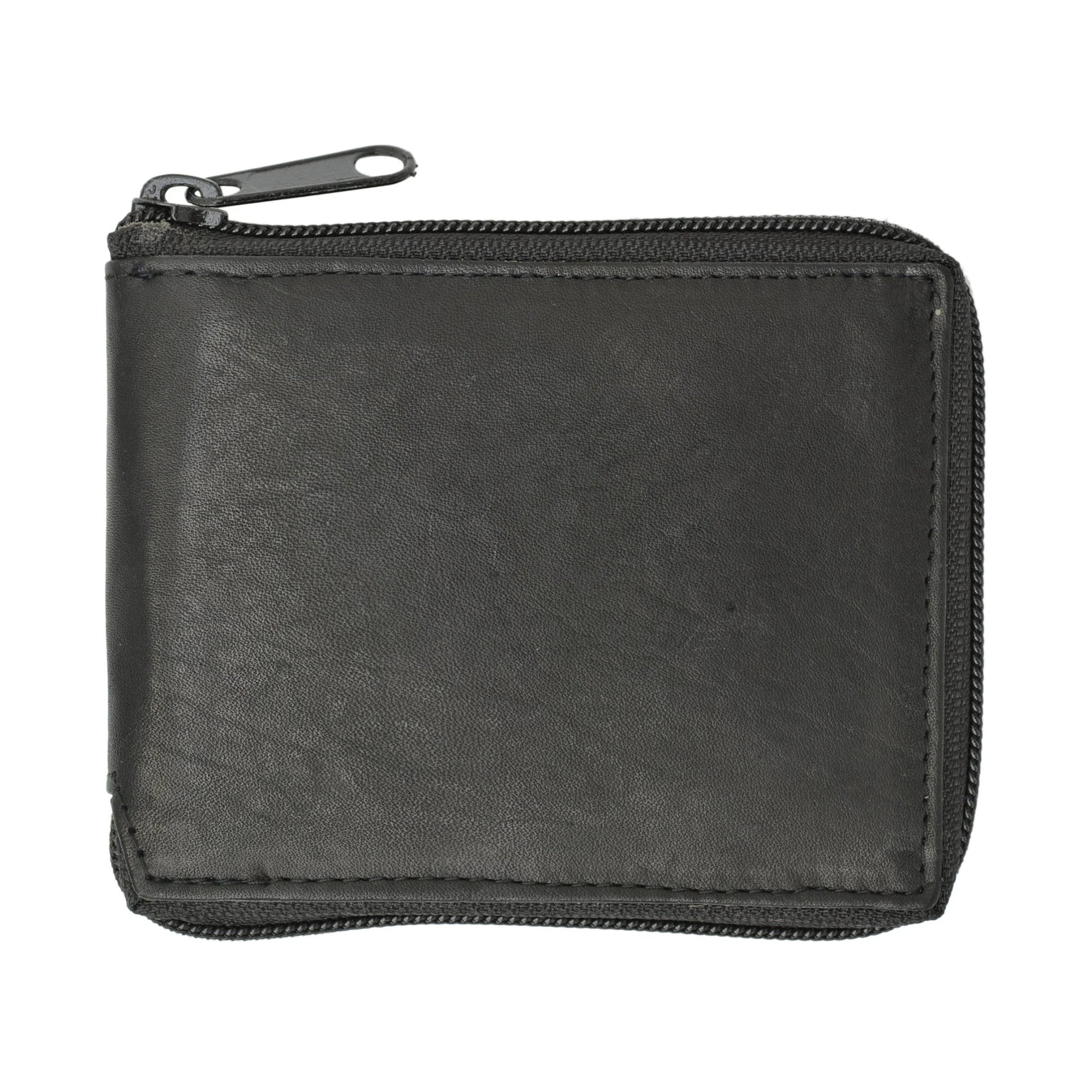 Cowhide Leather Men's Zip-Around Bifold Wallet