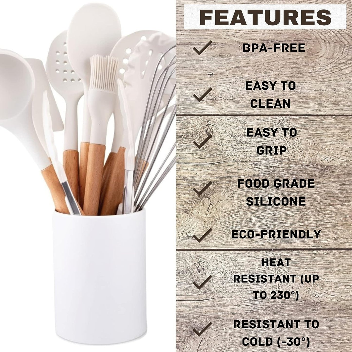 12-Piece Non-Stick Silicone Kitchen Utensil Set with Wooden Handles