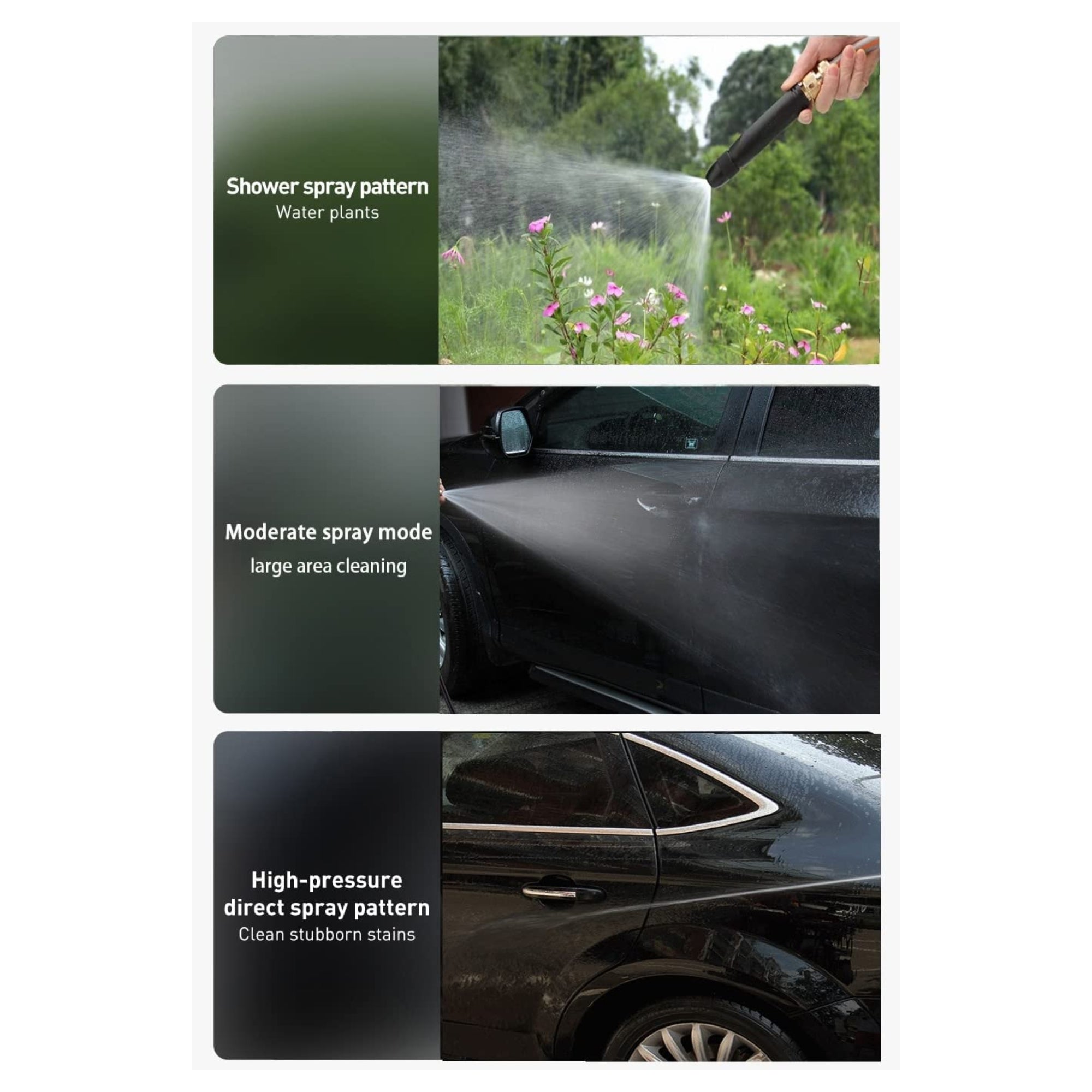 High Pressure Metal Garden Hose Nozzle with 3 Adjustable Spray Patterns