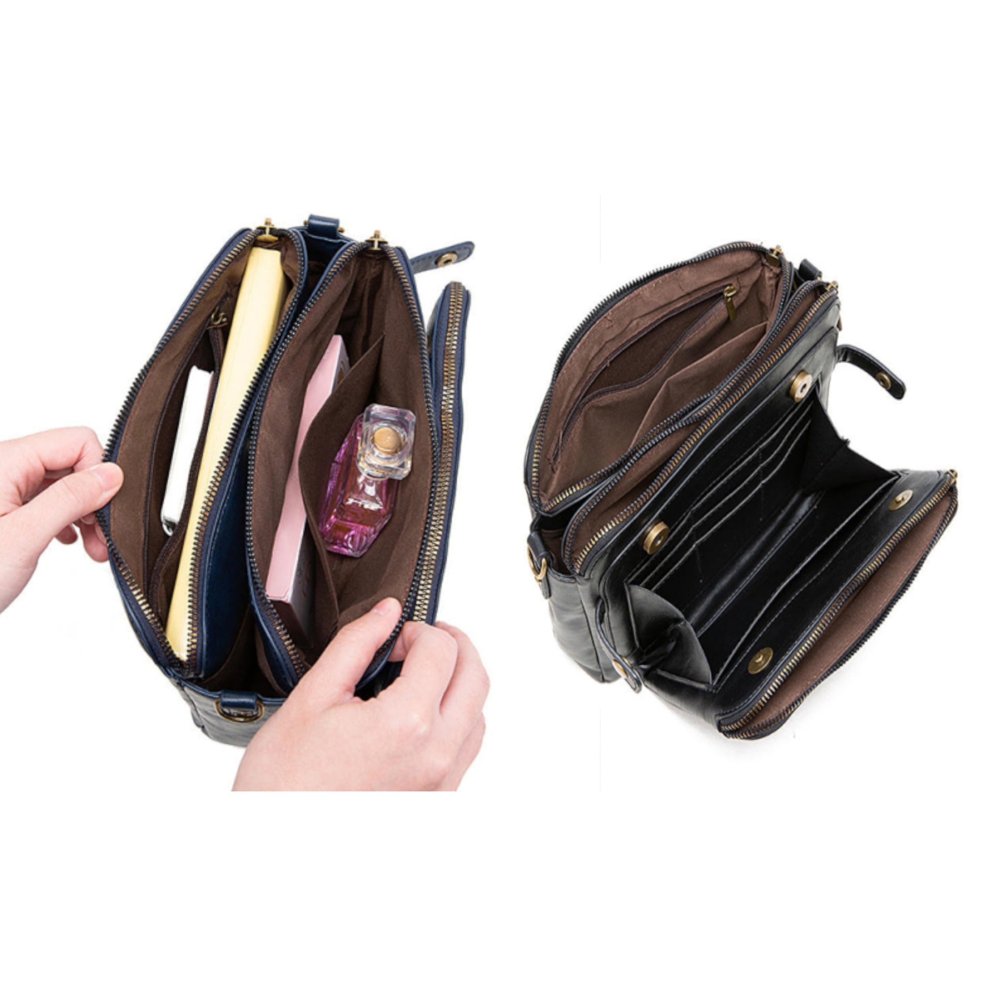 Multifunctional Three-Layer Clutch PU Leather Crossbody Bag