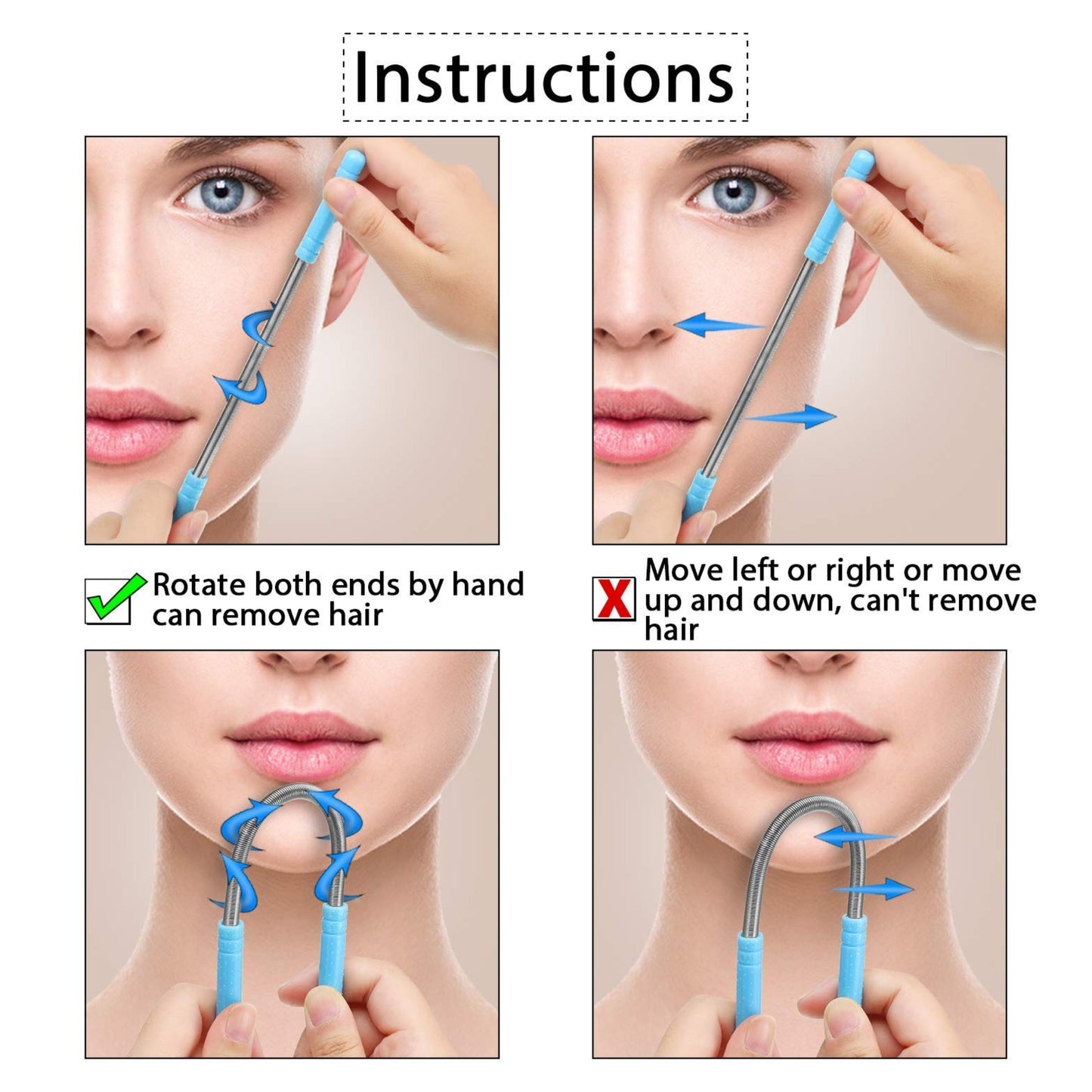 Stainless Steel Facial Hair Remover Spring Epilator Threading Tool (3-Pack)