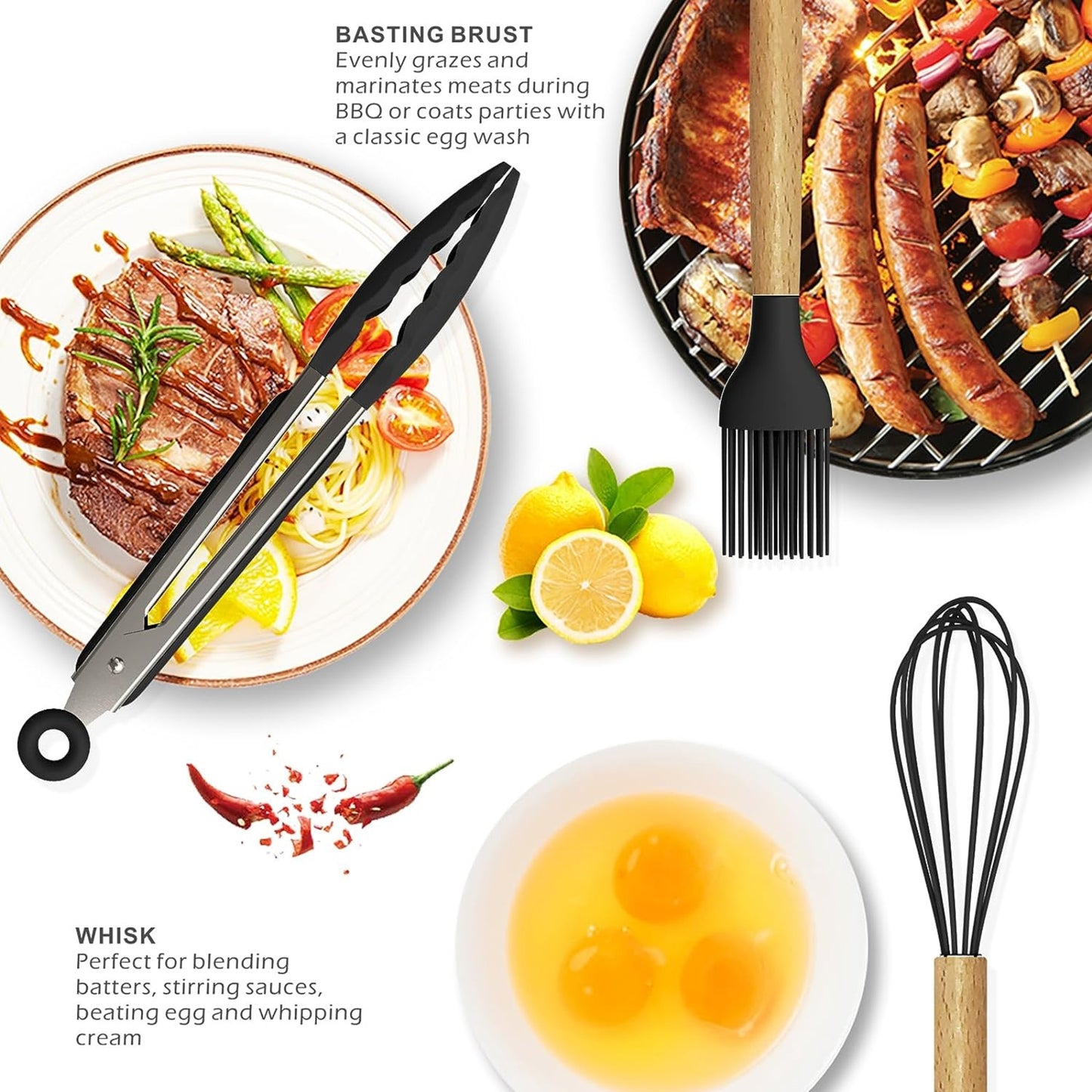 12-Piece Non-Stick Silicone Kitchen Utensil Set with Wooden Handles