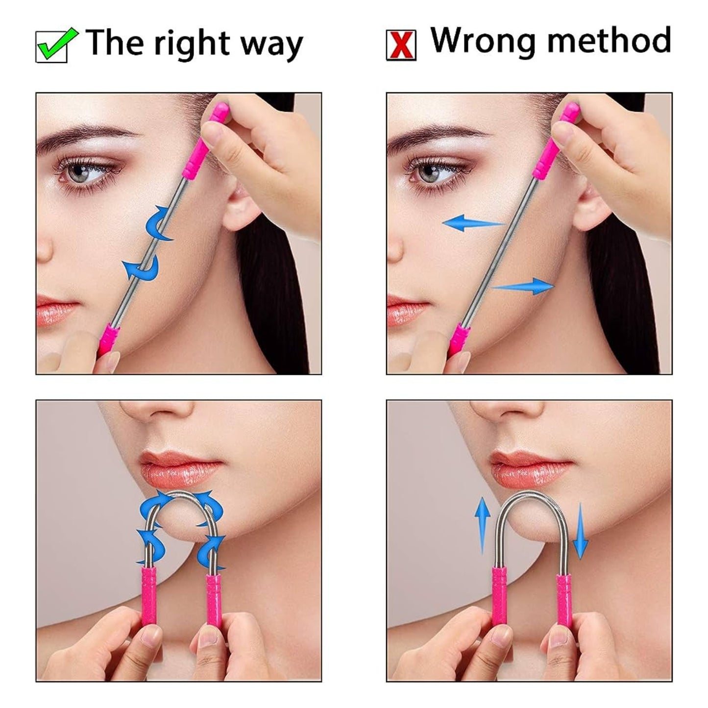 Stainless Steel Facial Hair Remover Spring Epilator Threading Tool (3-Pack)