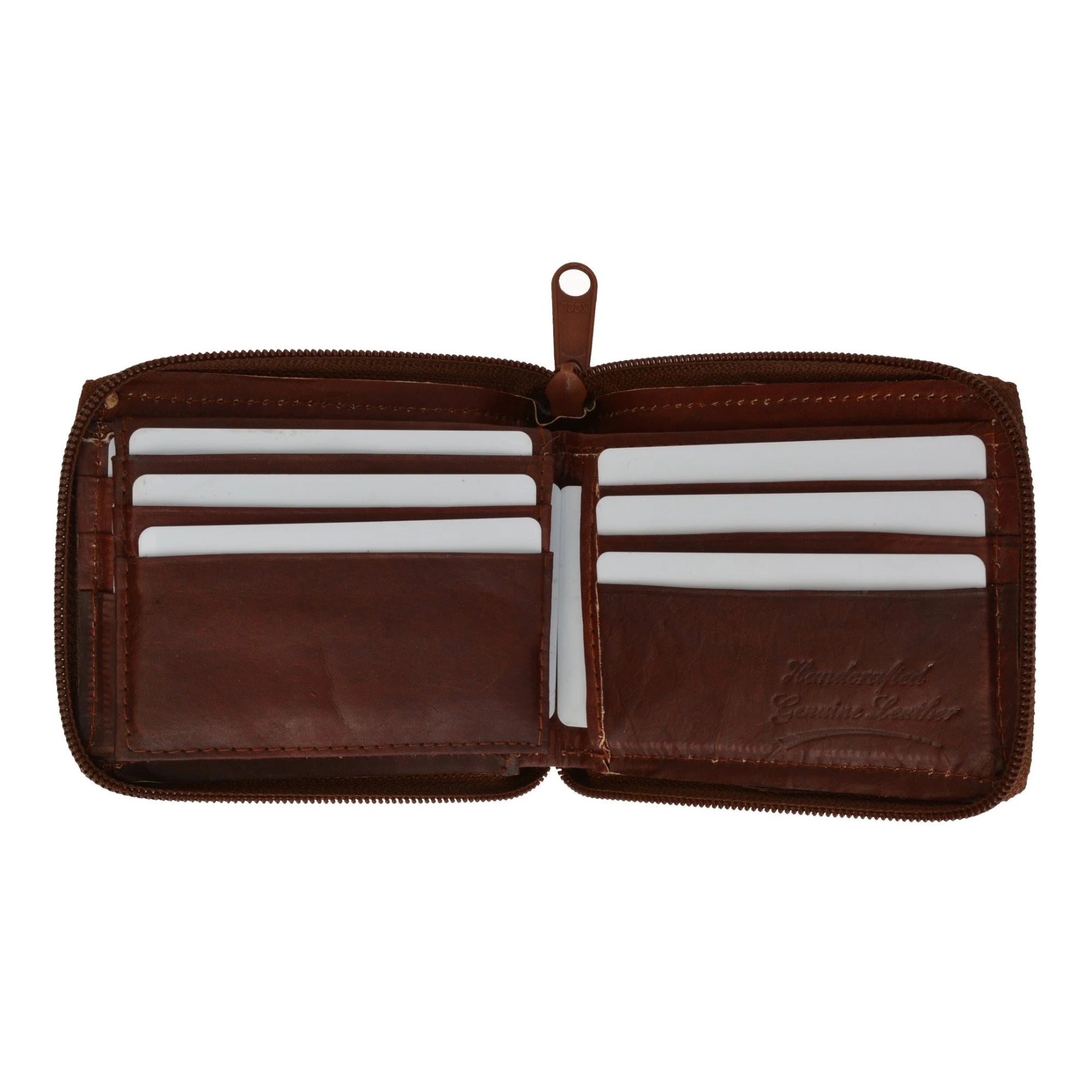 Cowhide Leather Men's Zip-Around Bifold Wallet