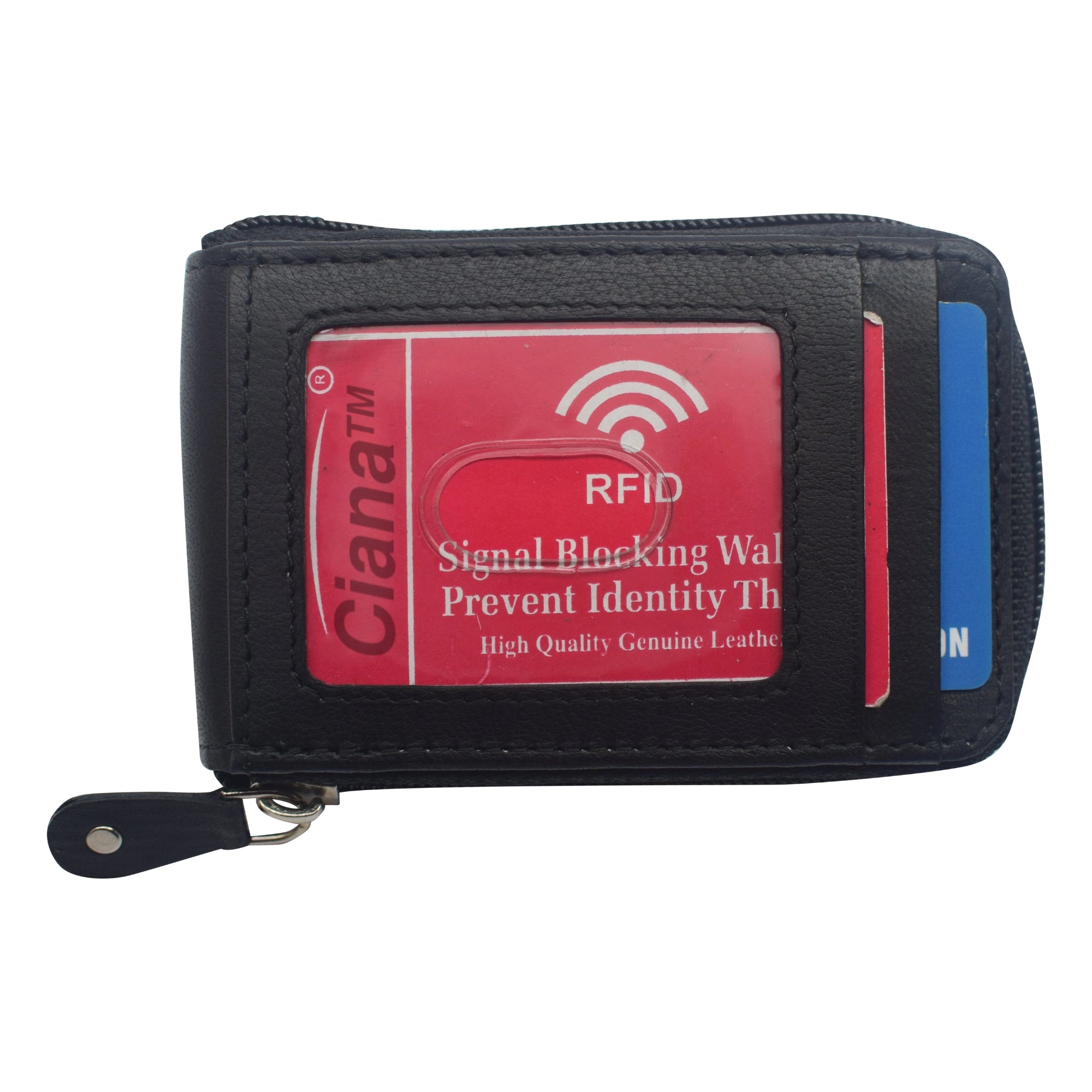 Women's Genuine Leather RFID Accordion Credit Card Holder with Zipper