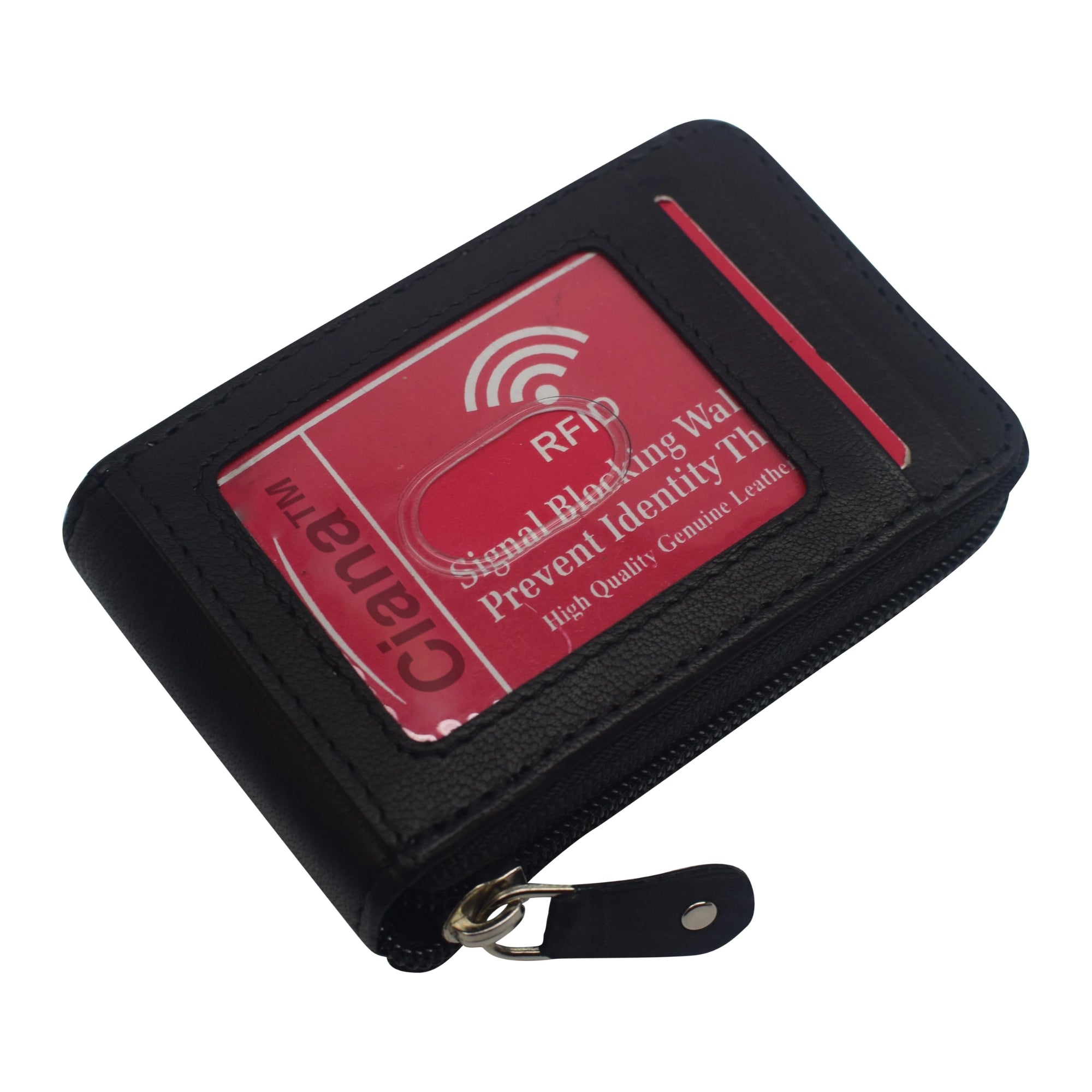Women's Genuine Leather RFID Accordion Credit Card Holder with Zipper