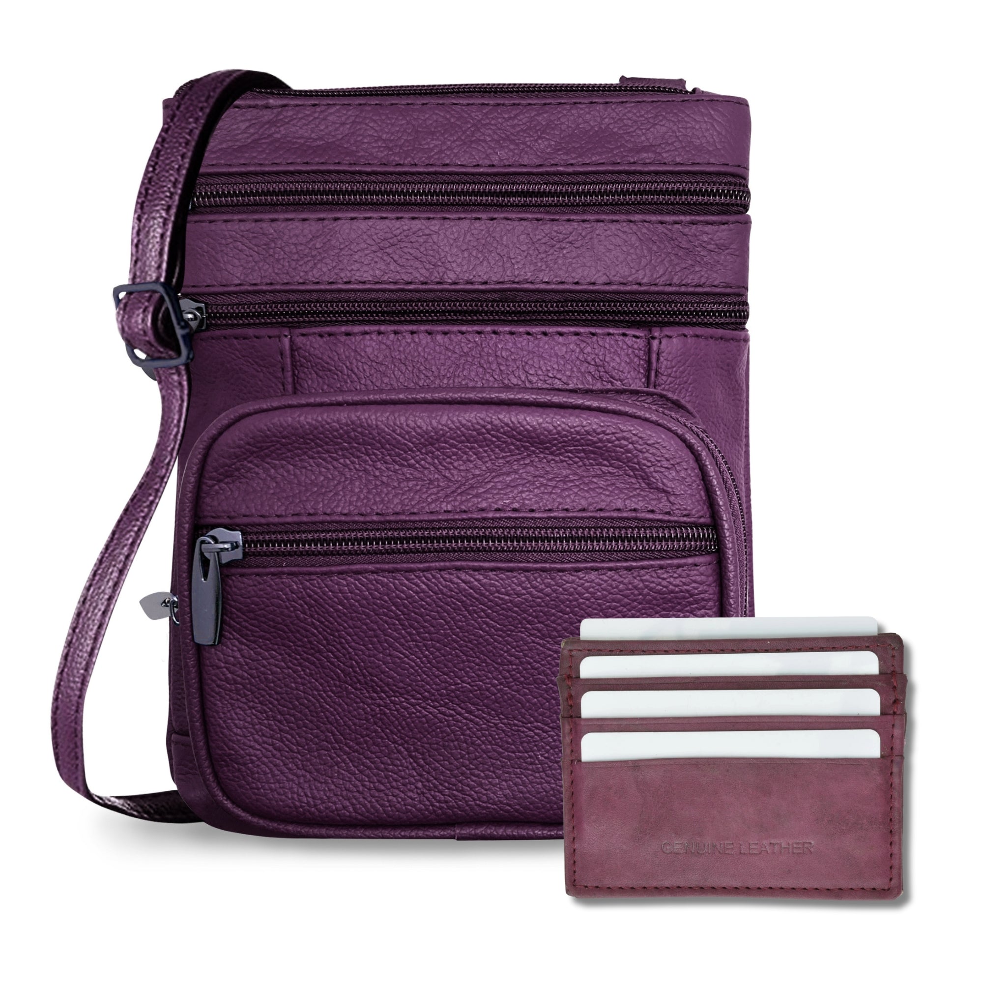 Genuine Leather Cross-Body Bags Purse + Premium Leather Credit Card Holder Combo