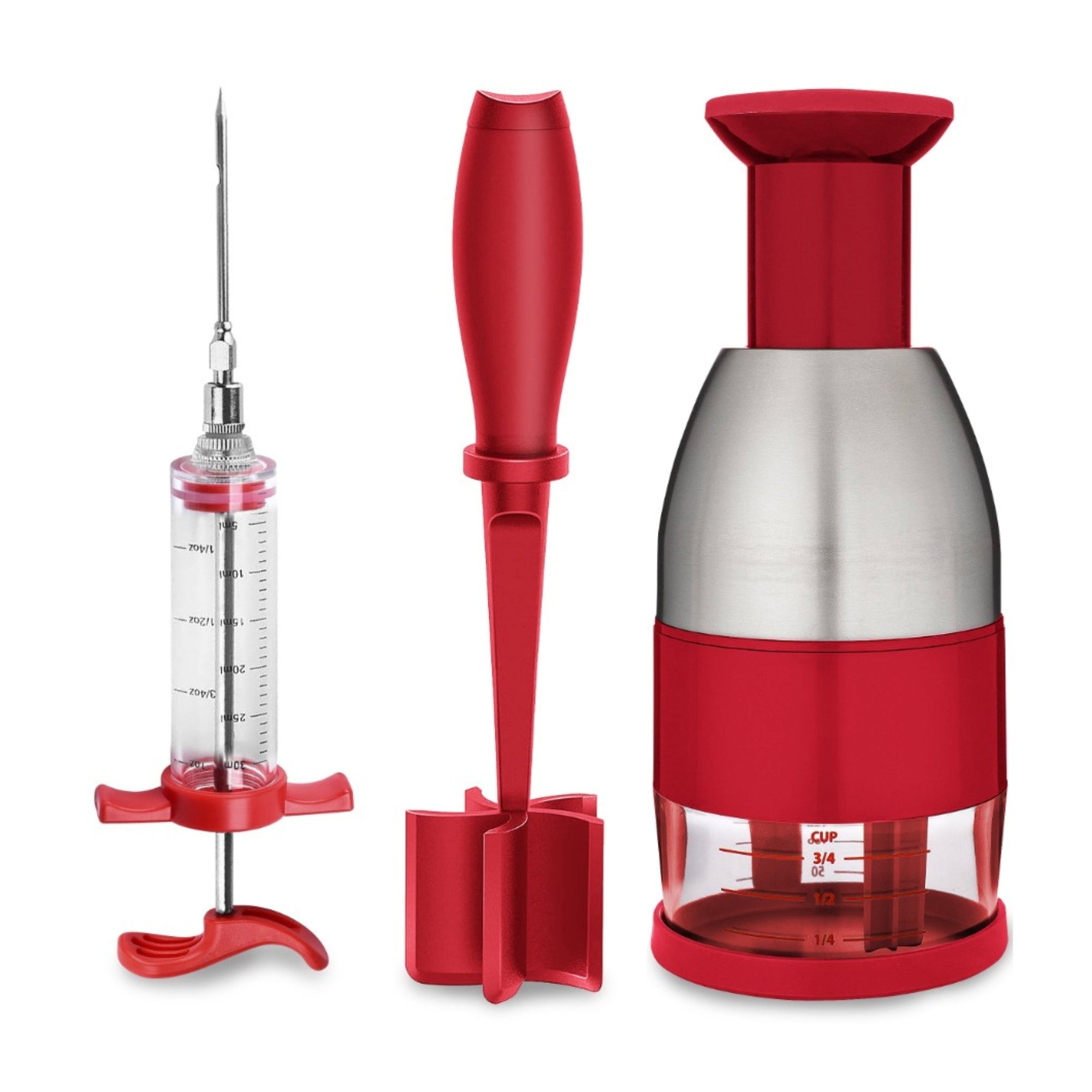 Ultimate Kitchen Tool Set - Meat Injector, Meat Masher, and Garlic Presser (3-Piece)