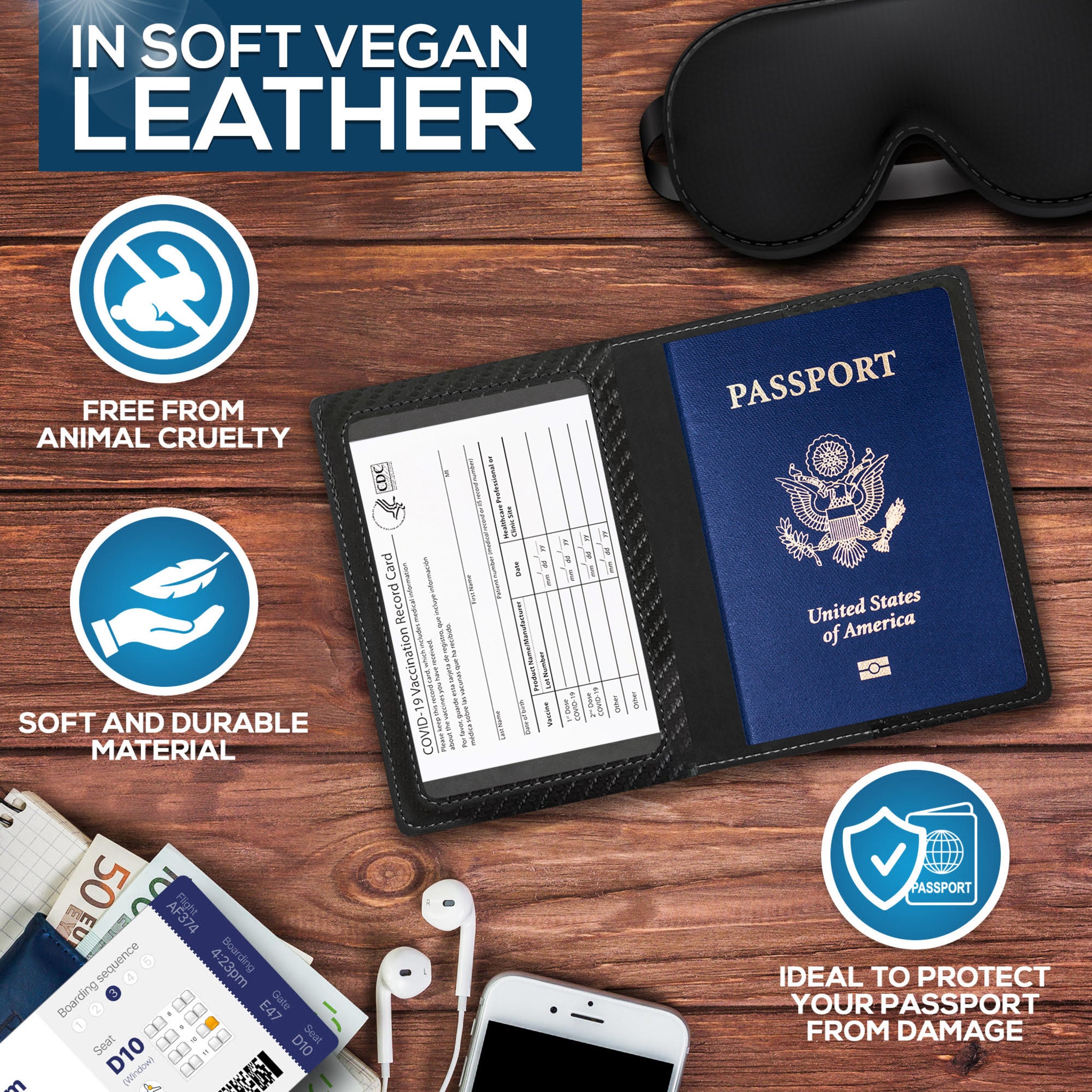 Ciana PU Leather Passport Cover and Card Holder Combo Slim Passport Holder with Card Protector Slot