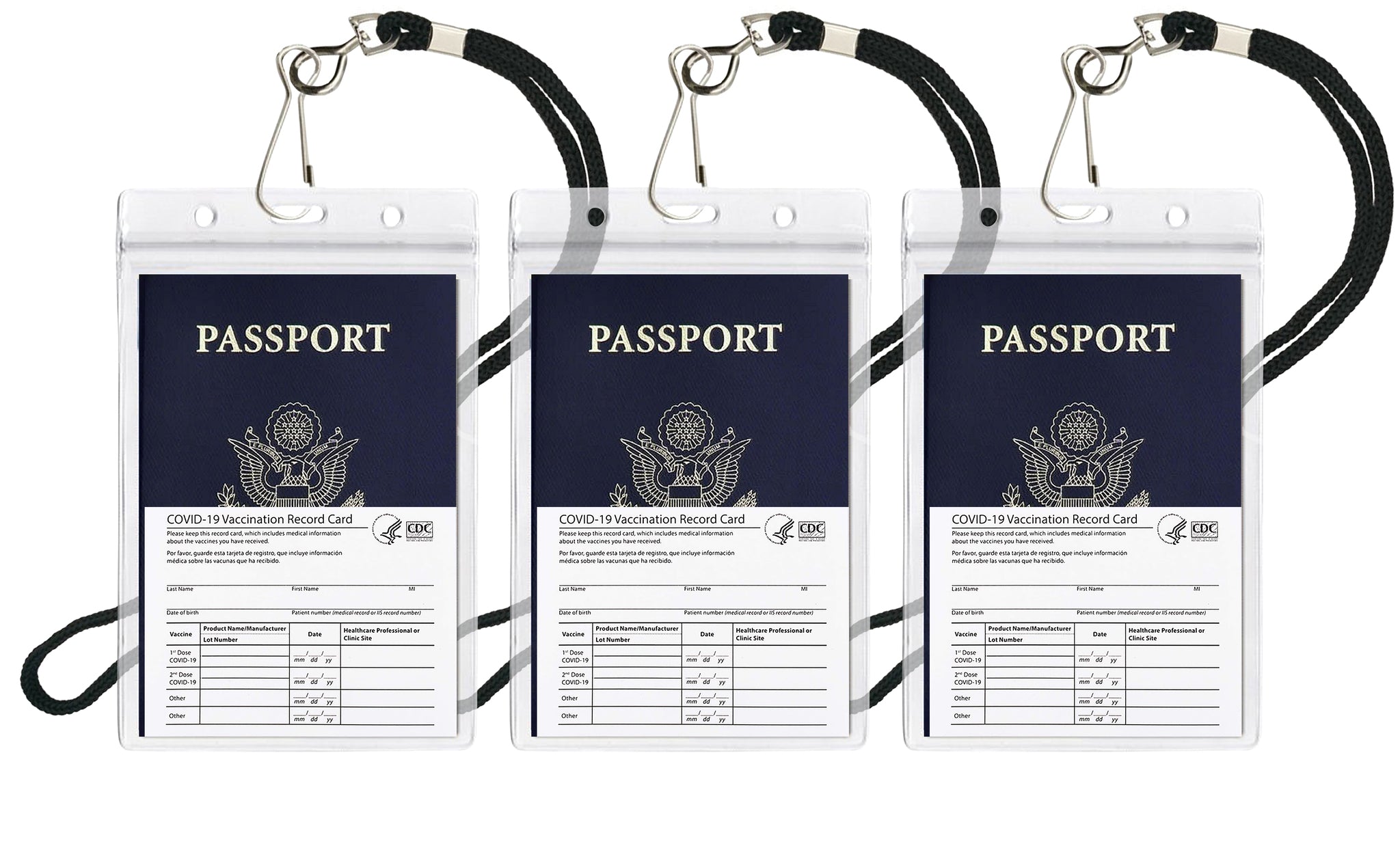 Waterproof Passport & CDC Vaccination Card Holder w/ Lanyard