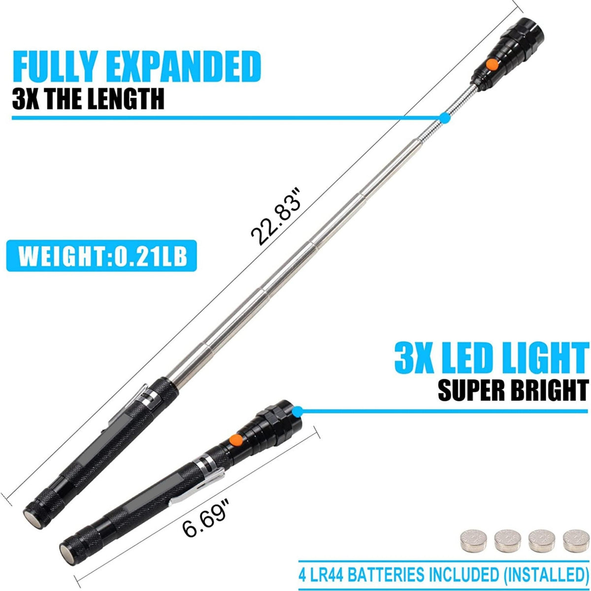 Telescoping Magnetic Pickup Tool with 3 LED Lights and Extendable Neck up to 22"