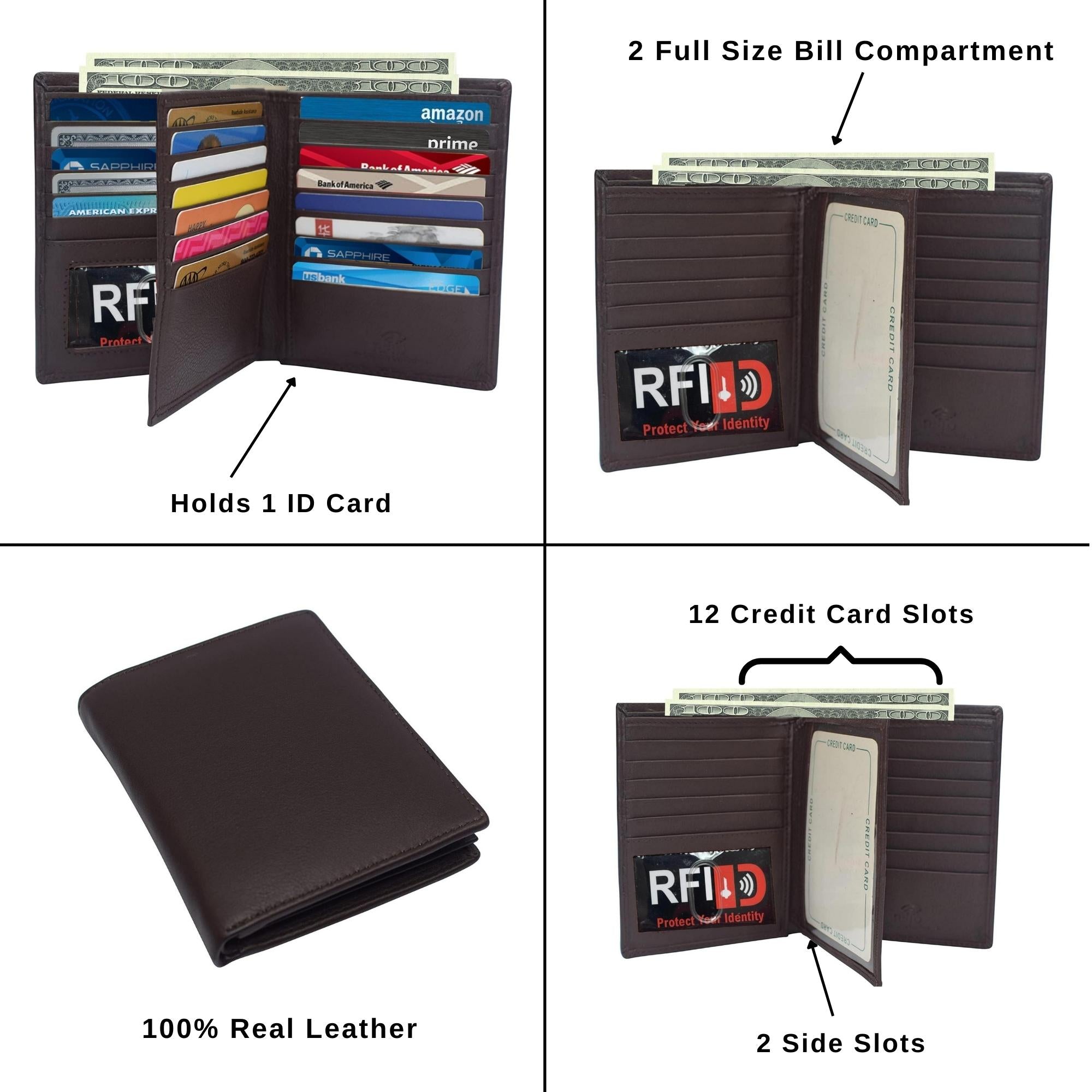 RFID Blocking Bifold Premium Leather Wallet & Vaccination Card Holder