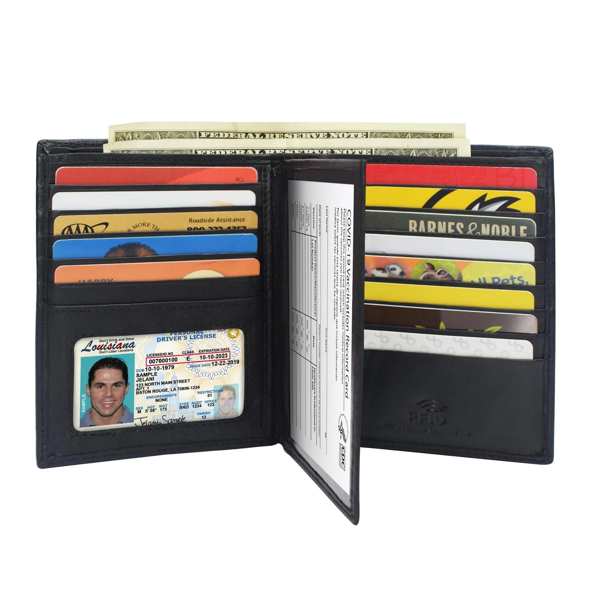 RFID Blocking Bifold Premium Leather Wallet & Vaccination Card Holder