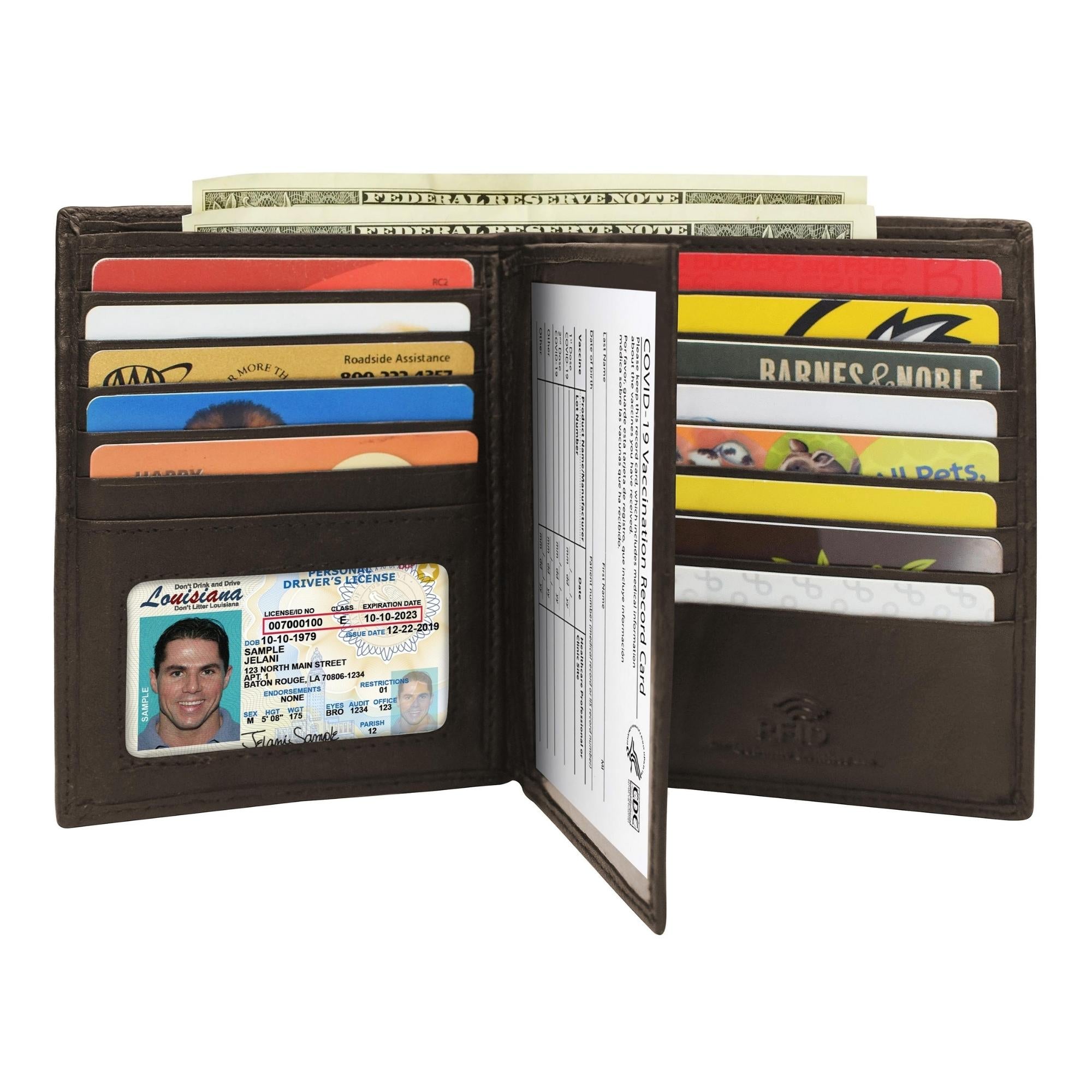 RFID Blocking Bifold Premium Leather Wallet & Vaccination Card Holder