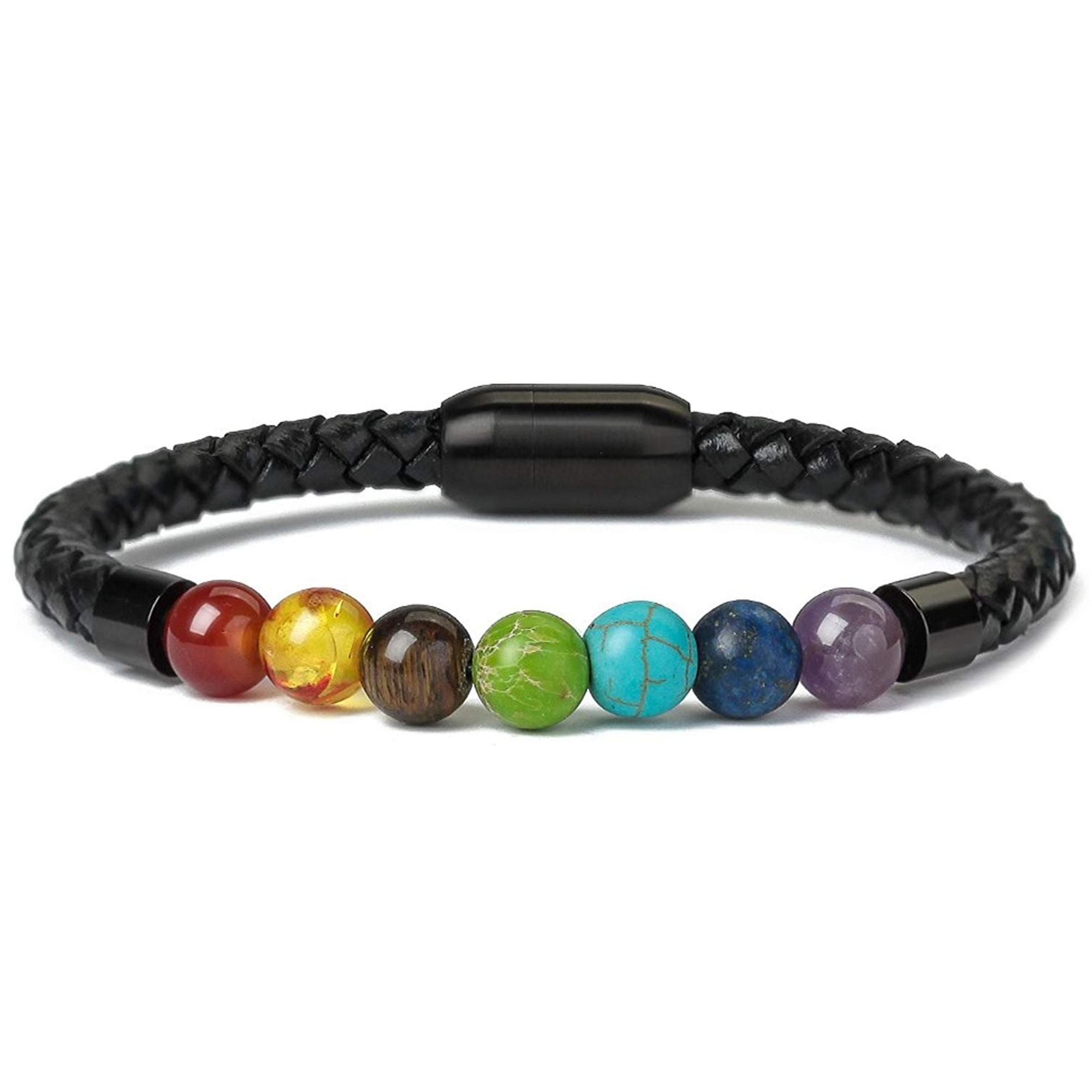 Men's Natural Healing Stone Leather Bracelet with Magnetic Closure