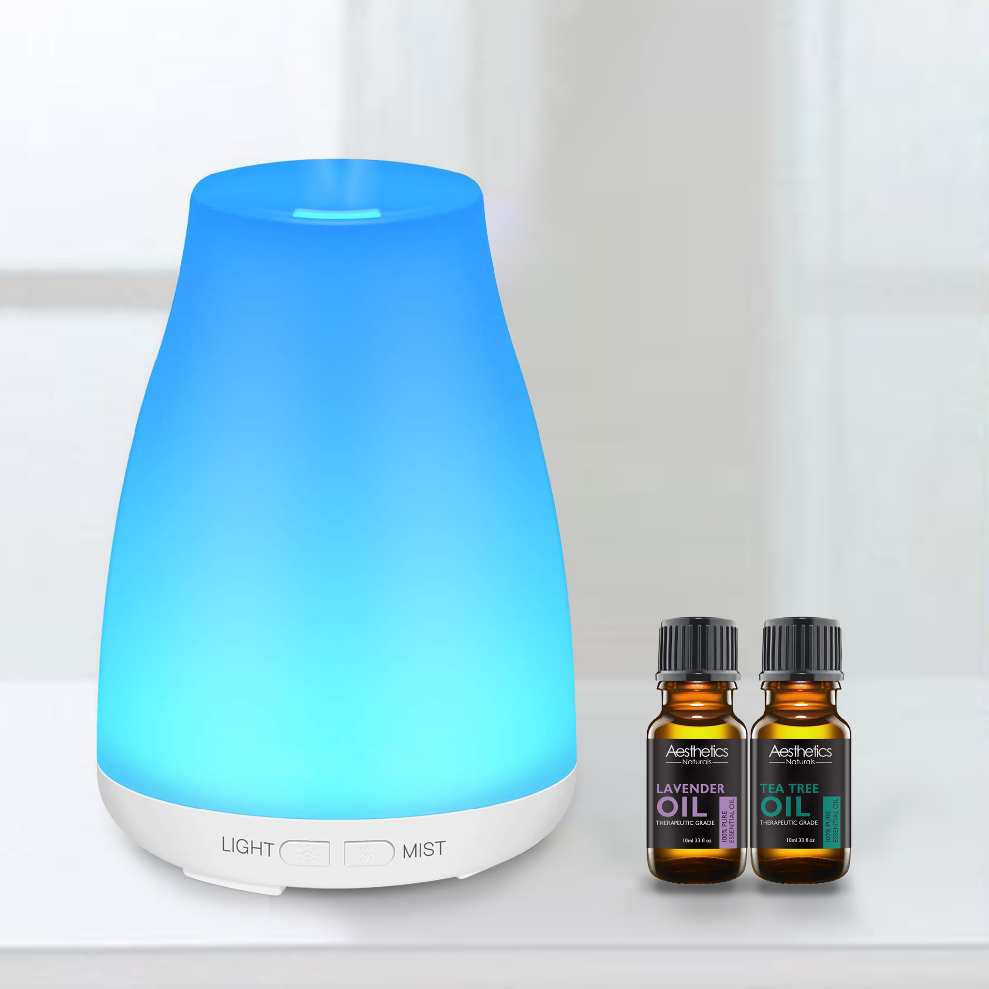 Aesthetics Ultrasonic Essential Oil Diffuser with Color Changing LED – Peak Design, with 2 Essential Oils