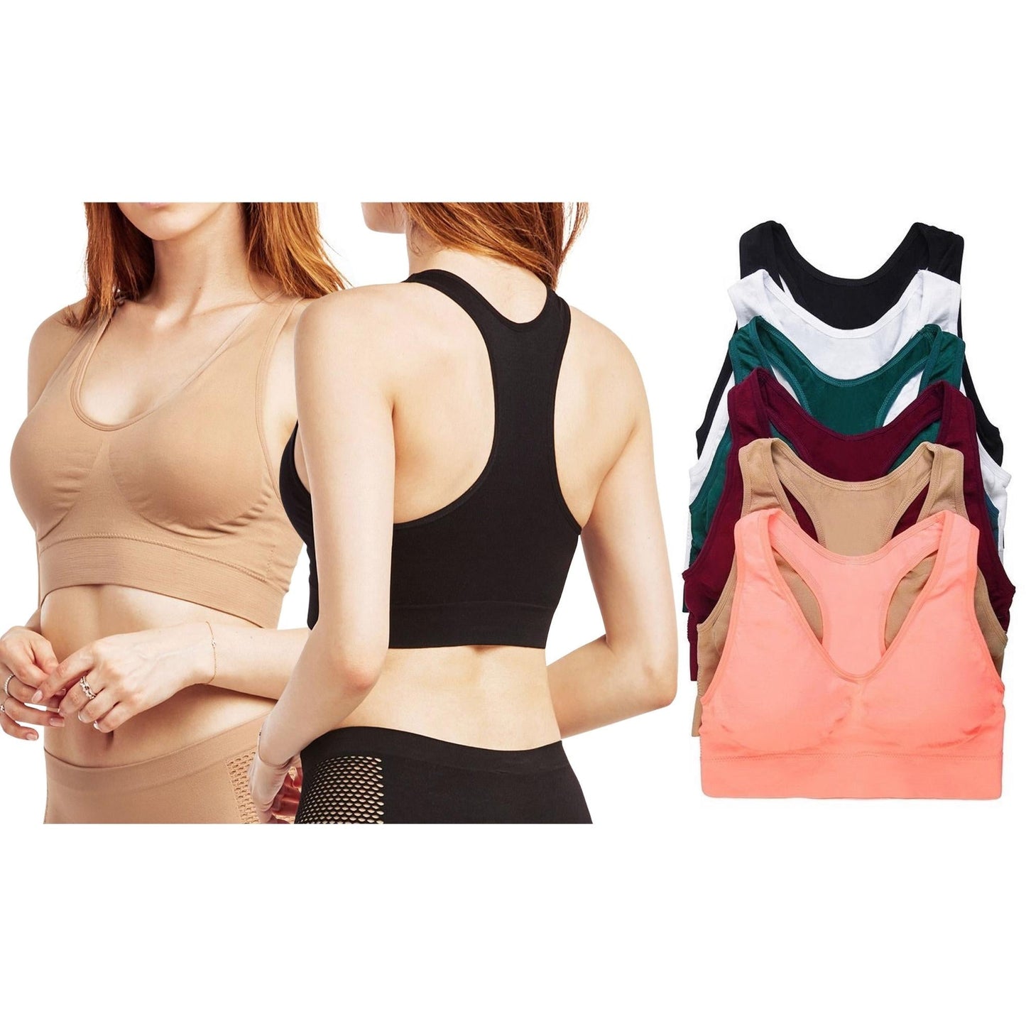 3:Pack Women's Seamless Racerback Bra (Available in Plus Sizes)