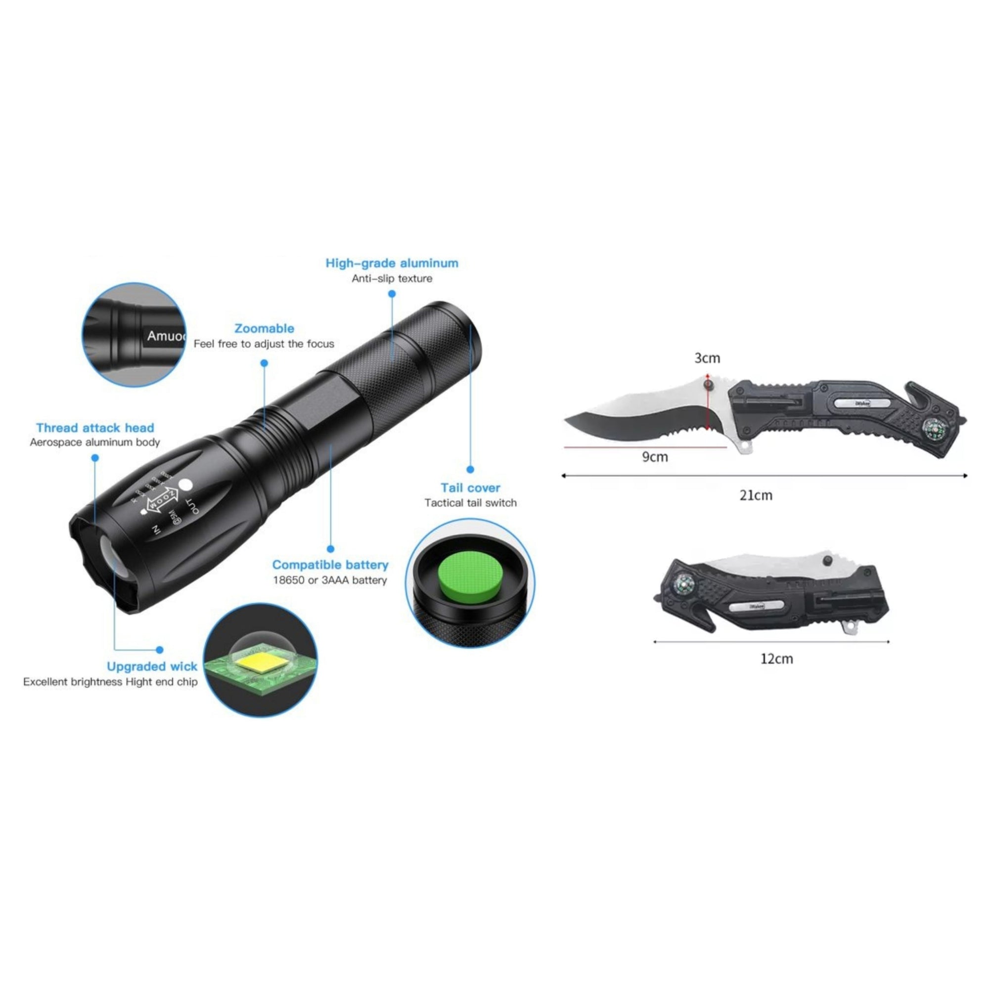 Combo of LED Flashlight and Knife