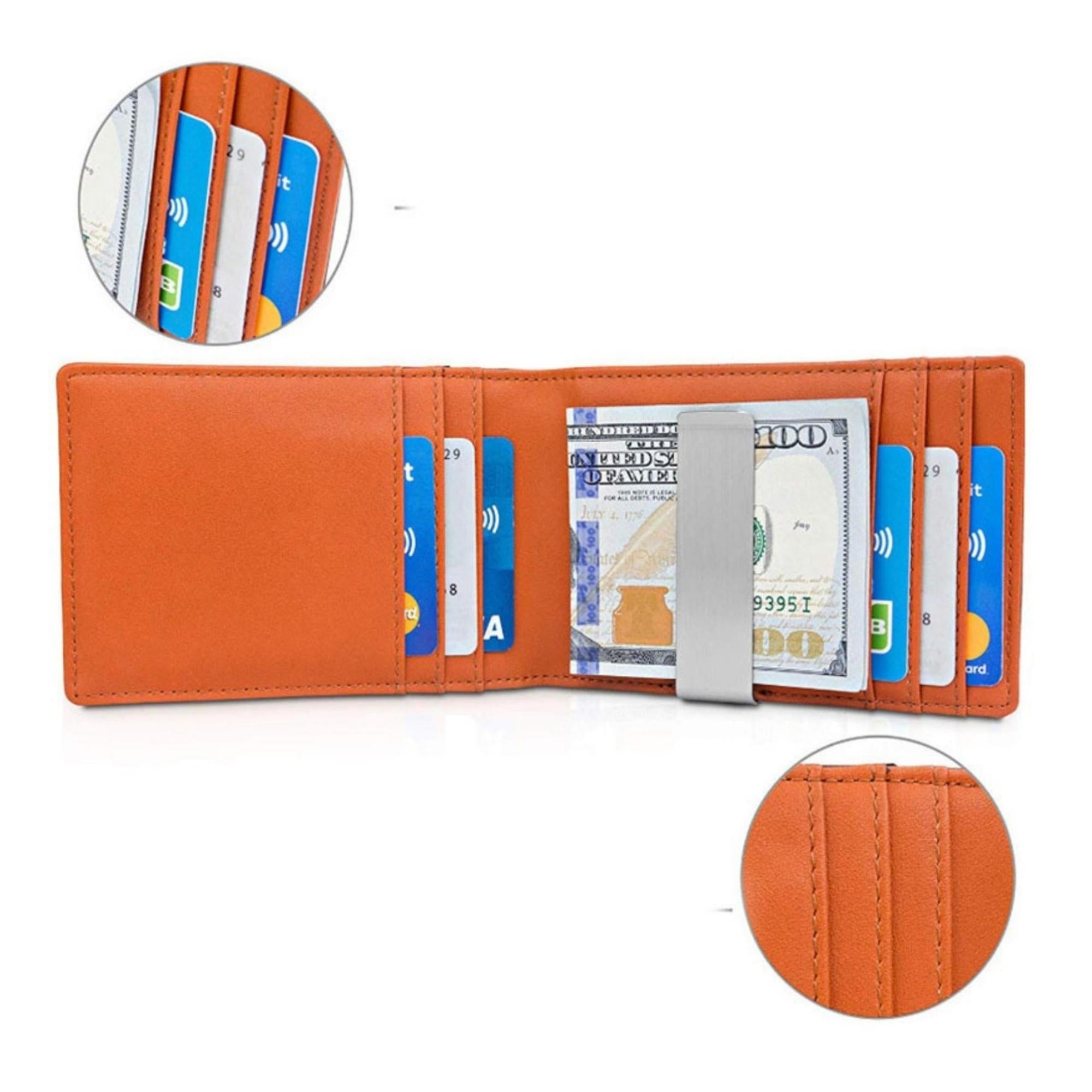 Men Slim Minimalist Wallet with 7 Slots RFID Blocking and Money Clip