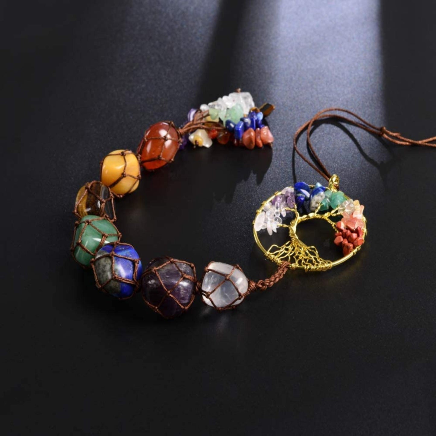 New 7 Chakra Car Hanging Pendant With Tree Of Life Pendant, Chakra Healing Gemstone Ornaments
