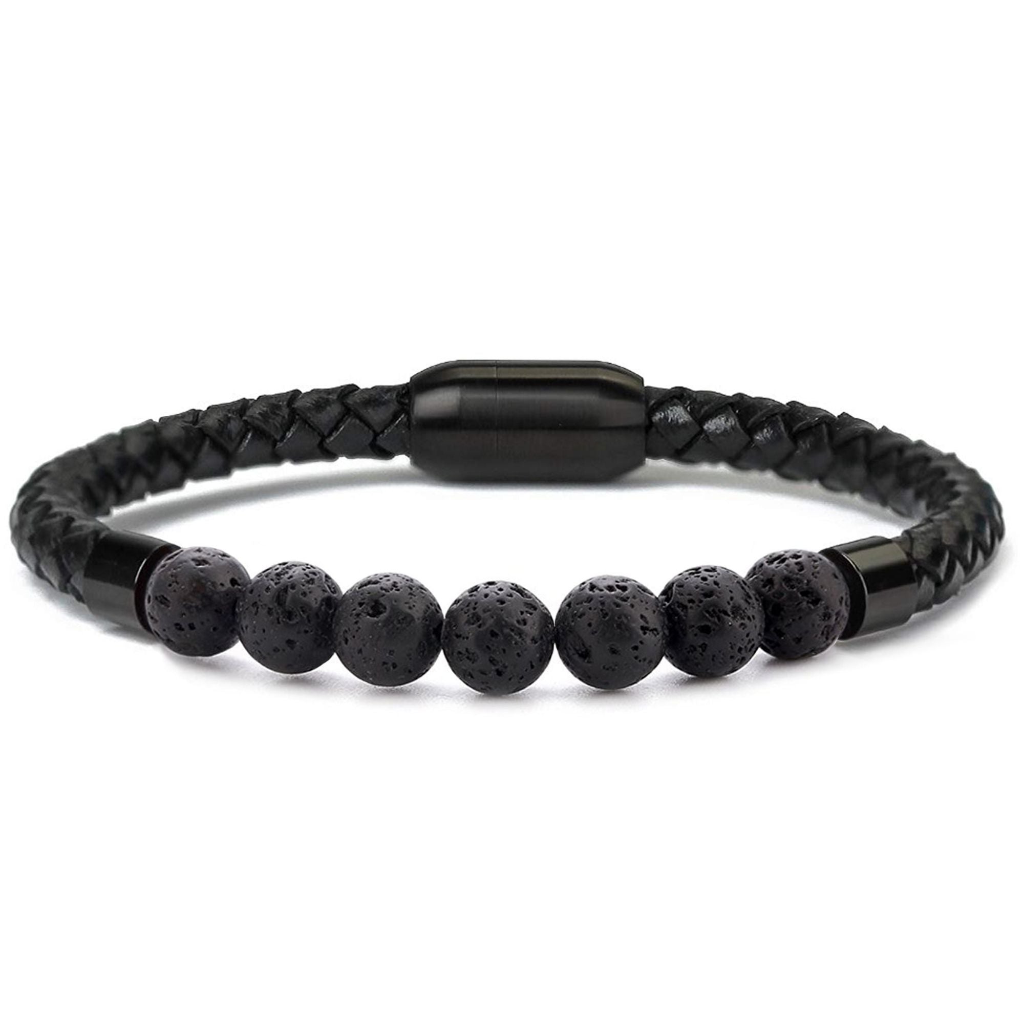 Men's Natural Healing Stone Leather Bracelet with Magnetic Closure
